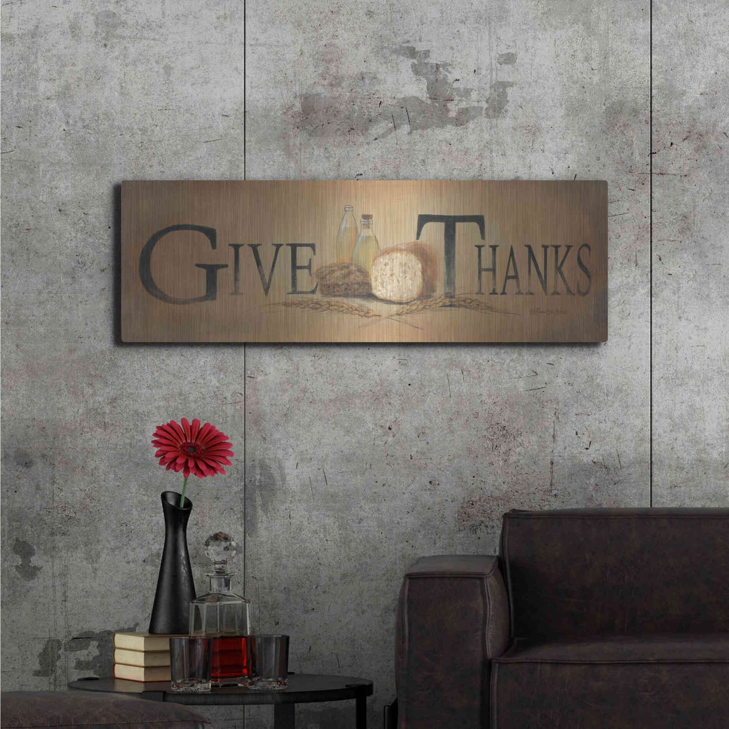 Luxe Metal Art 'Give Thanks' by Pam Britton, Metal Wall Art,48x16