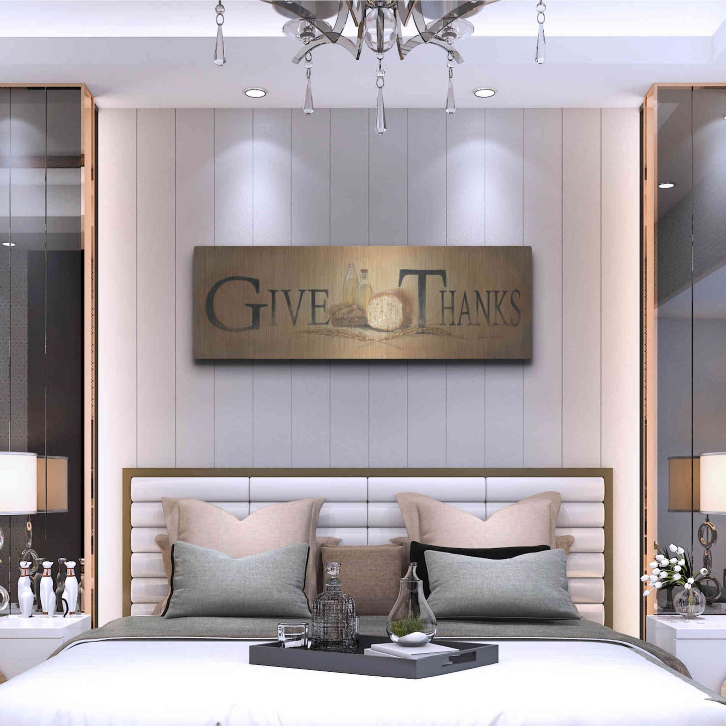 Luxe Metal Art 'Give Thanks' by Pam Britton, Metal Wall Art,48x16