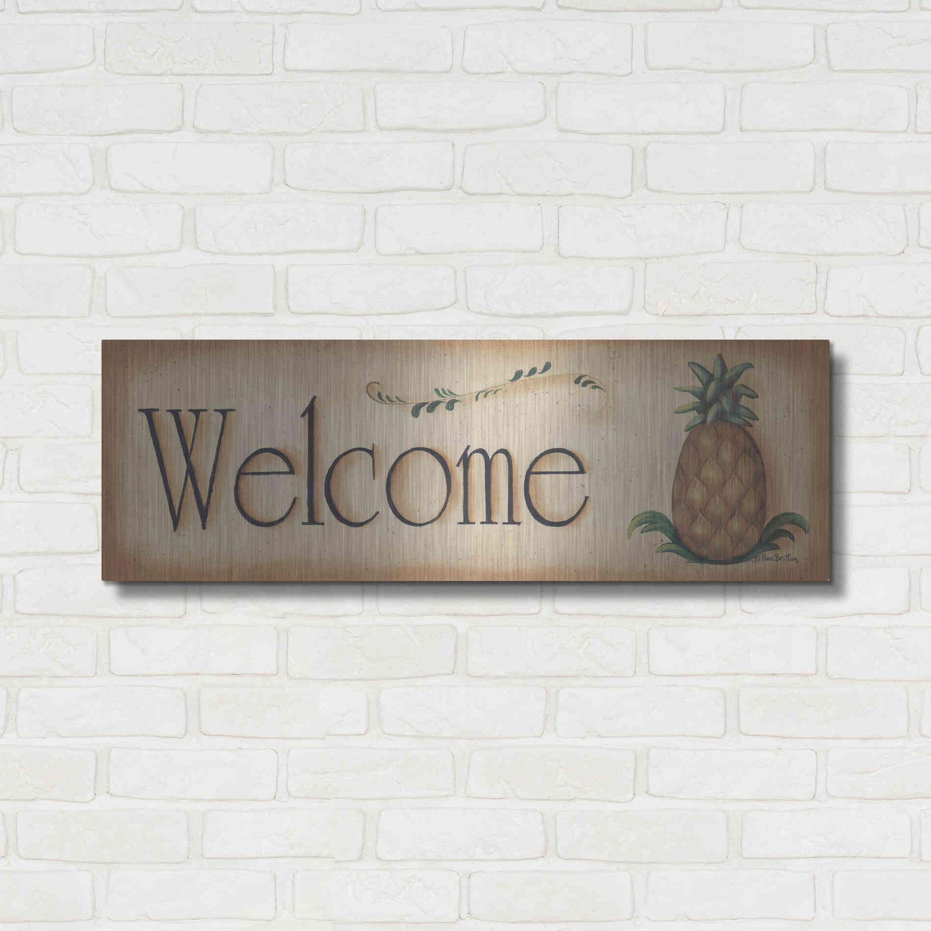 Luxe Metal Art 'Welcome' by Pam Britton, Metal Wall Art,36x12