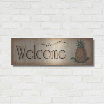 Luxe Metal Art 'Welcome' by Pam Britton, Metal Wall Art,36x12