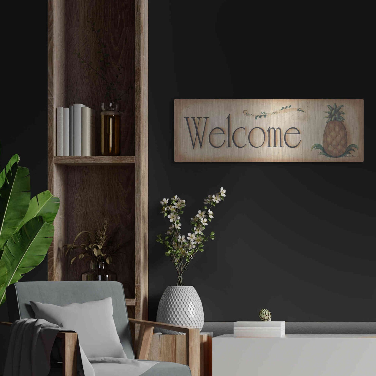 Luxe Metal Art 'Welcome' by Pam Britton, Metal Wall Art,36x12