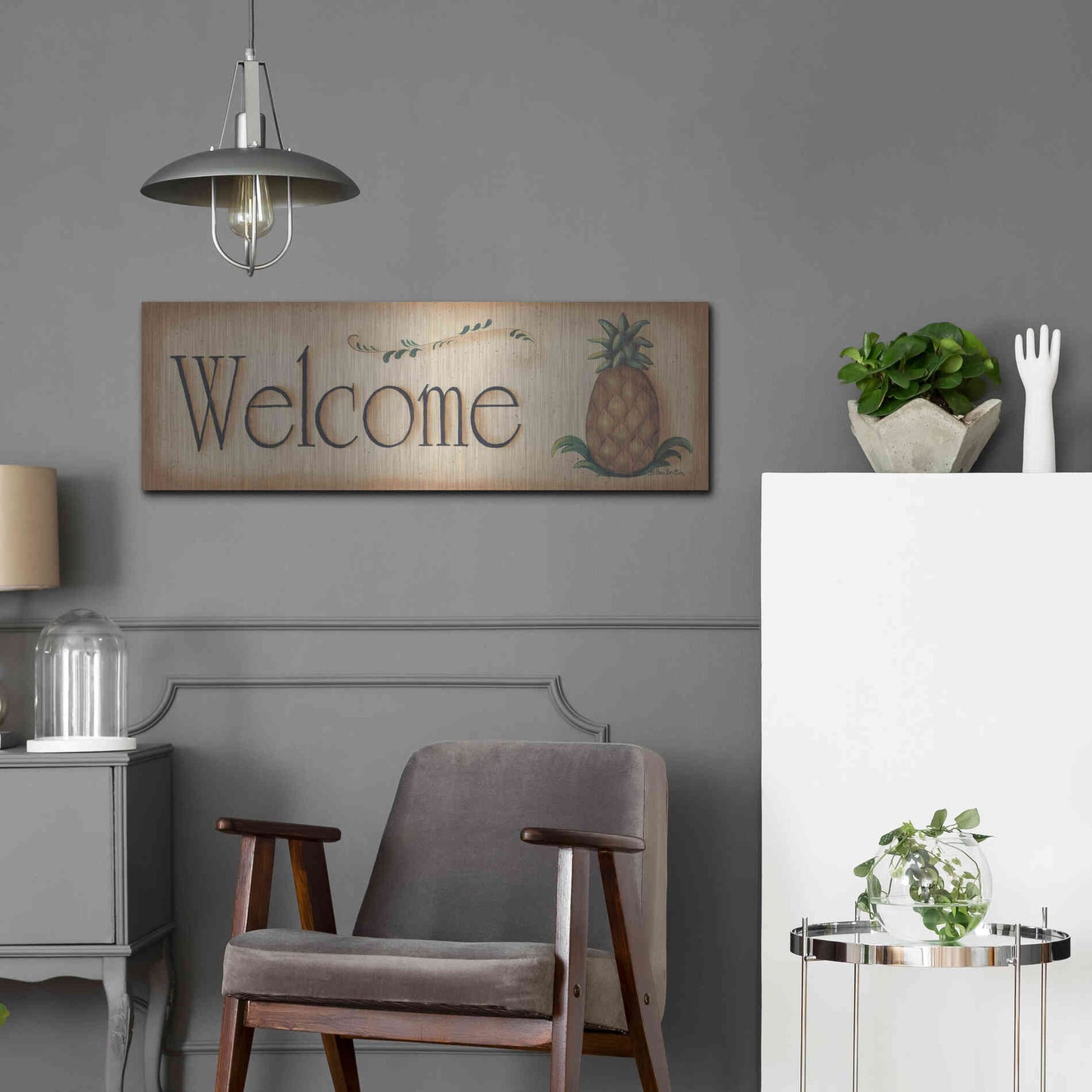 Luxe Metal Art 'Welcome' by Pam Britton, Metal Wall Art,36x12