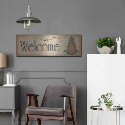 Luxe Metal Art 'Welcome' by Pam Britton, Metal Wall Art,36x12