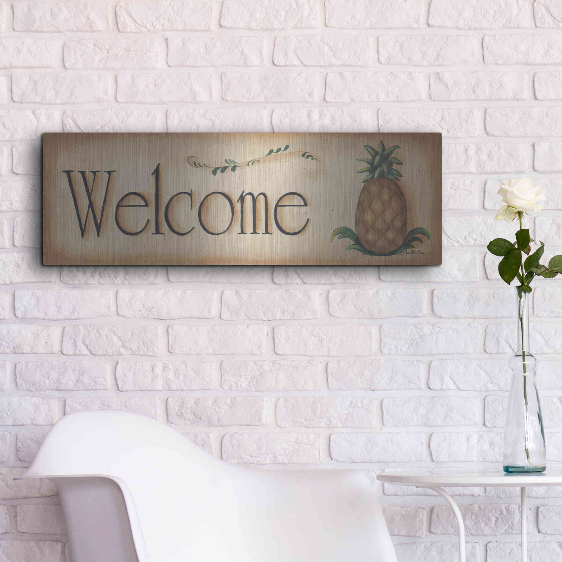 Luxe Metal Art 'Welcome' by Pam Britton, Metal Wall Art,36x12