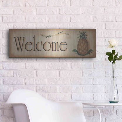 Luxe Metal Art 'Welcome' by Pam Britton, Metal Wall Art,36x12