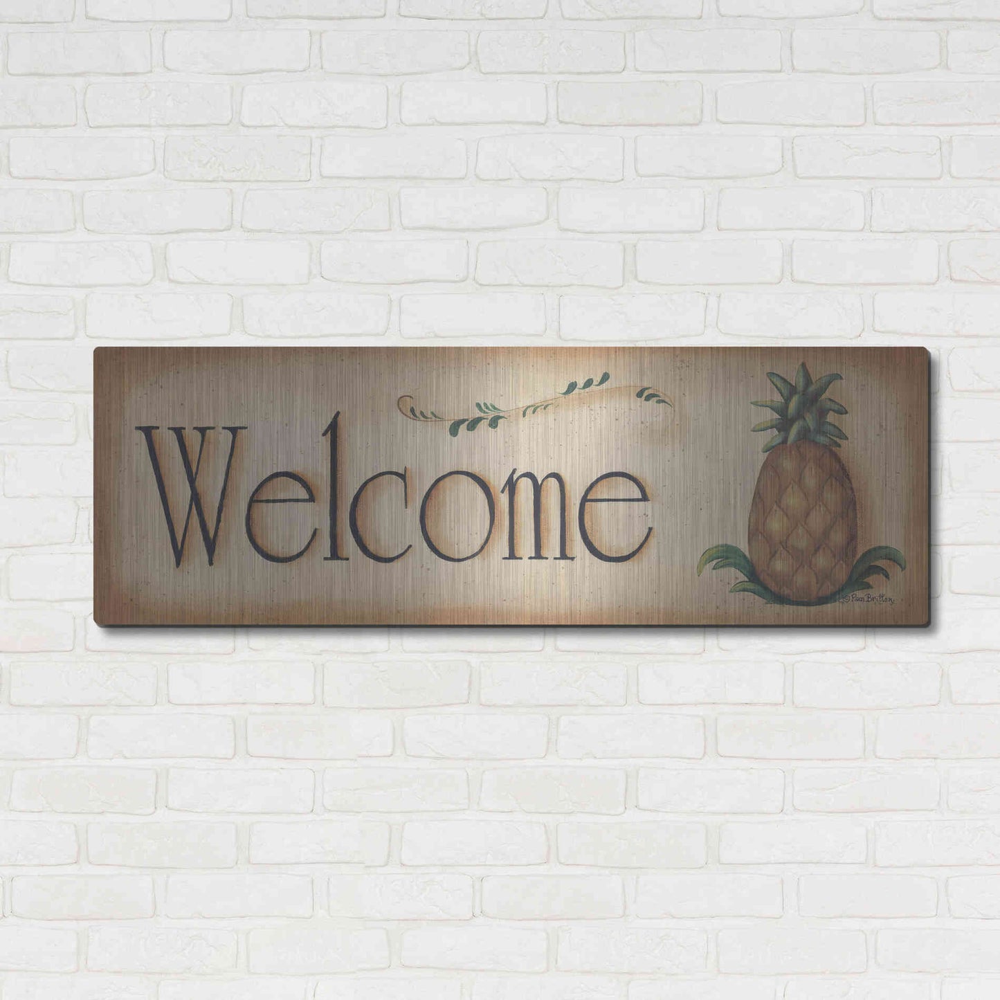Luxe Metal Art 'Welcome' by Pam Britton, Metal Wall Art,48x16