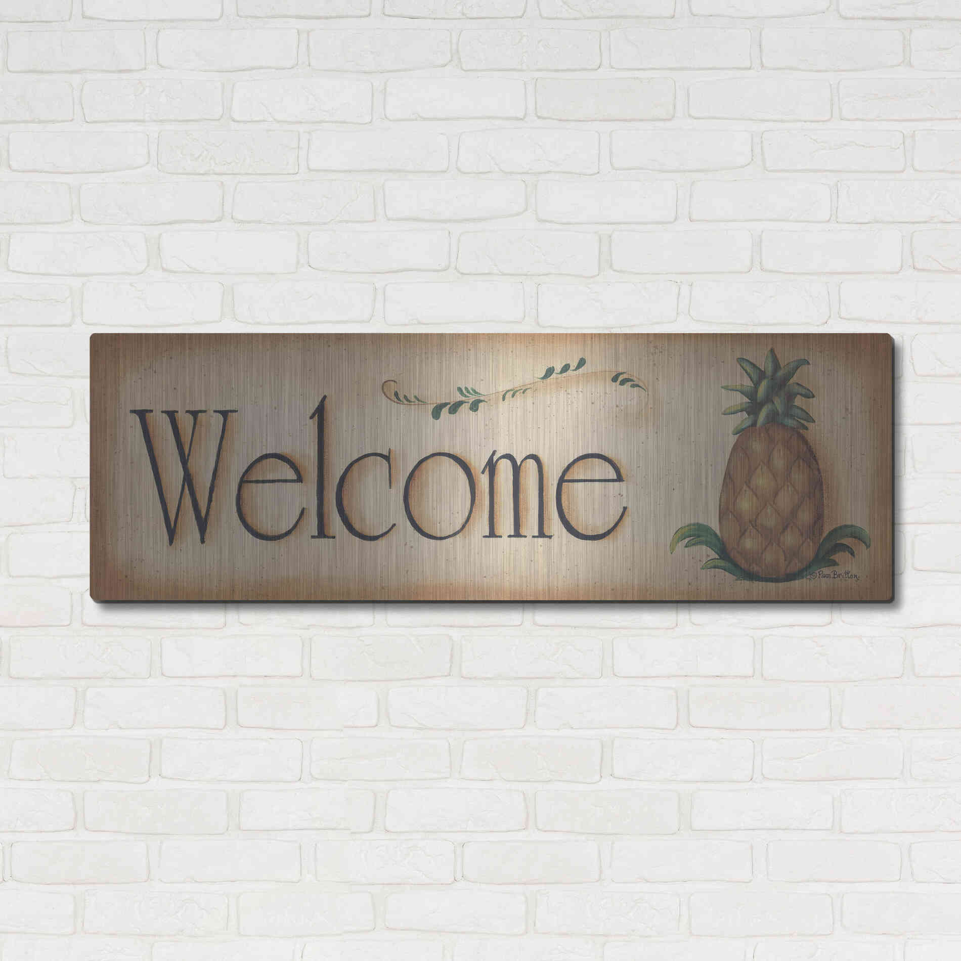 Luxe Metal Art 'Welcome' by Pam Britton, Metal Wall Art,48x16