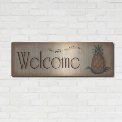 Luxe Metal Art 'Welcome' by Pam Britton, Metal Wall Art,48x16