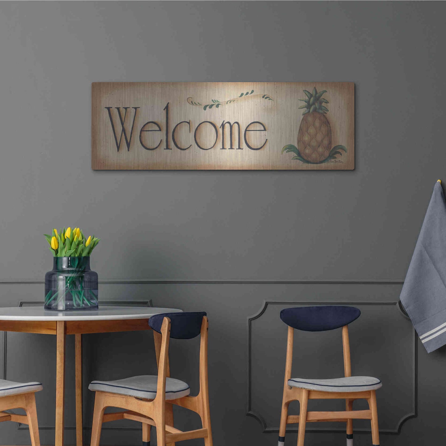 Luxe Metal Art 'Welcome' by Pam Britton, Metal Wall Art,48x16