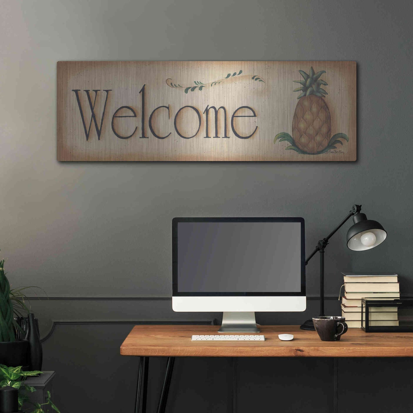 Luxe Metal Art 'Welcome' by Pam Britton, Metal Wall Art,48x16