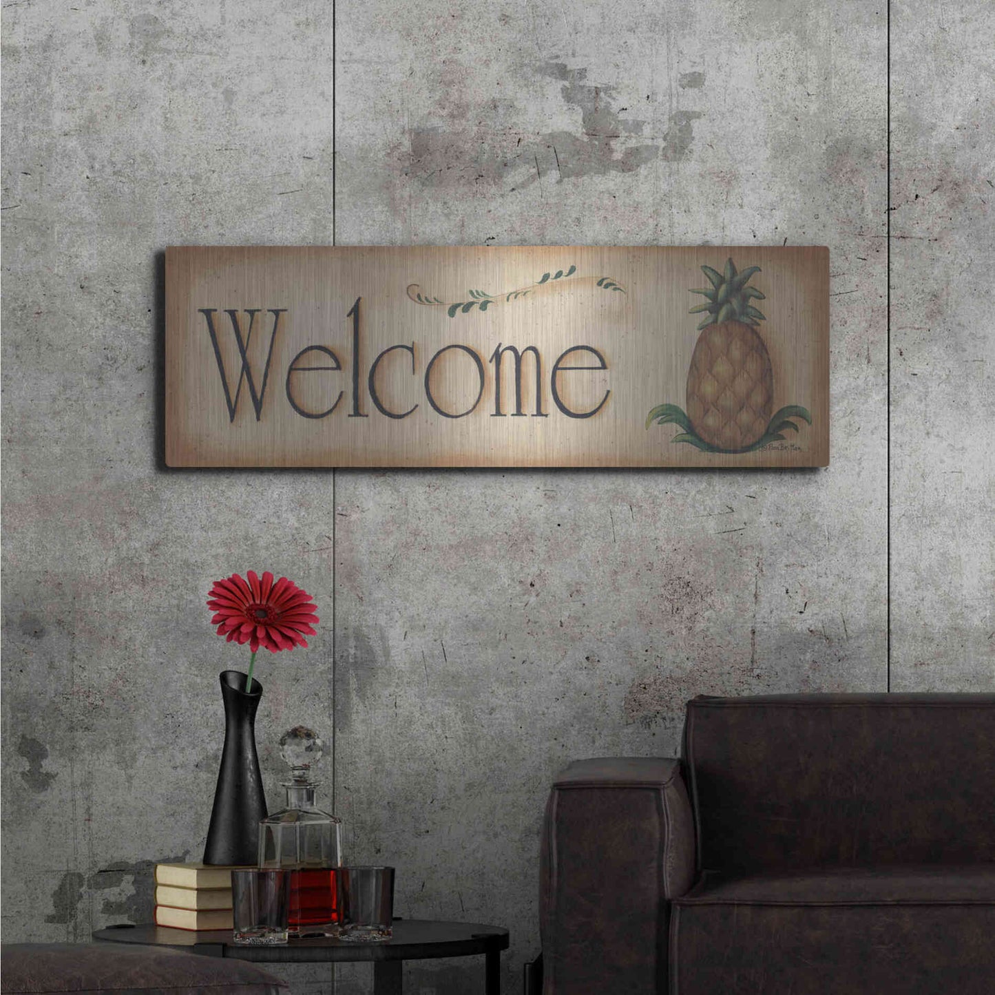 Luxe Metal Art 'Welcome' by Pam Britton, Metal Wall Art,48x16