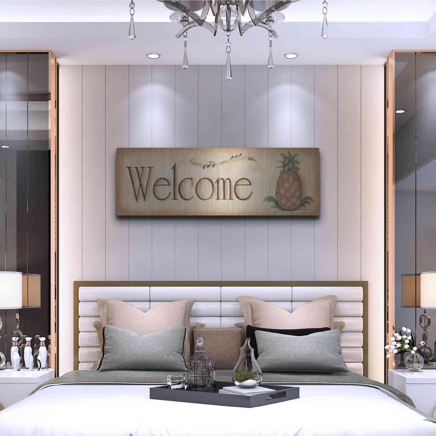 Luxe Metal Art 'Welcome' by Pam Britton, Metal Wall Art,48x16