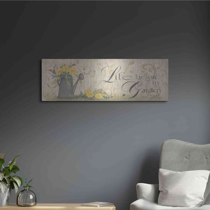 Luxe Metal Art 'Life Began in a Garden' by Pam Britton, Metal Wall Art,36x12