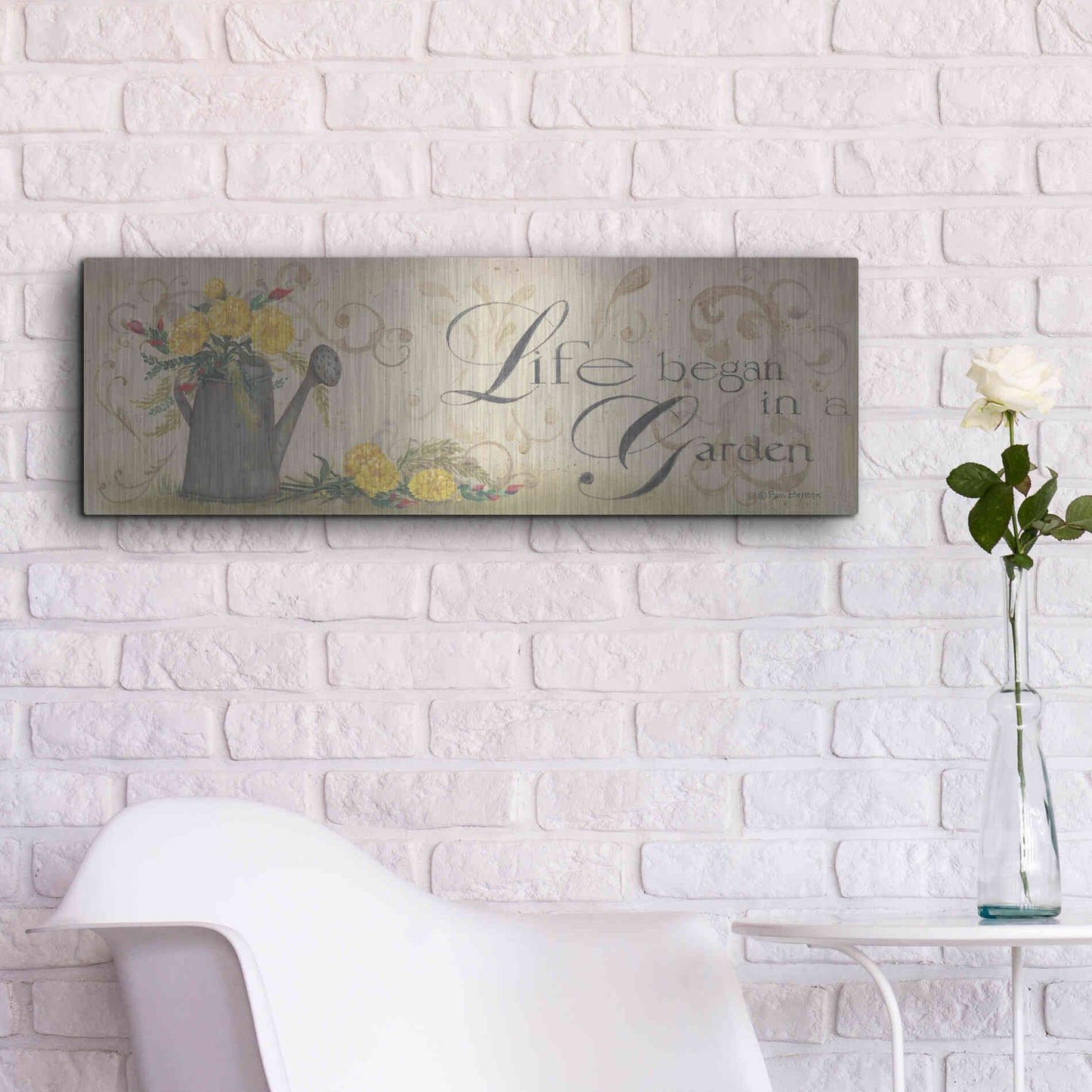 Luxe Metal Art 'Life Began in a Garden' by Pam Britton, Metal Wall Art,36x12