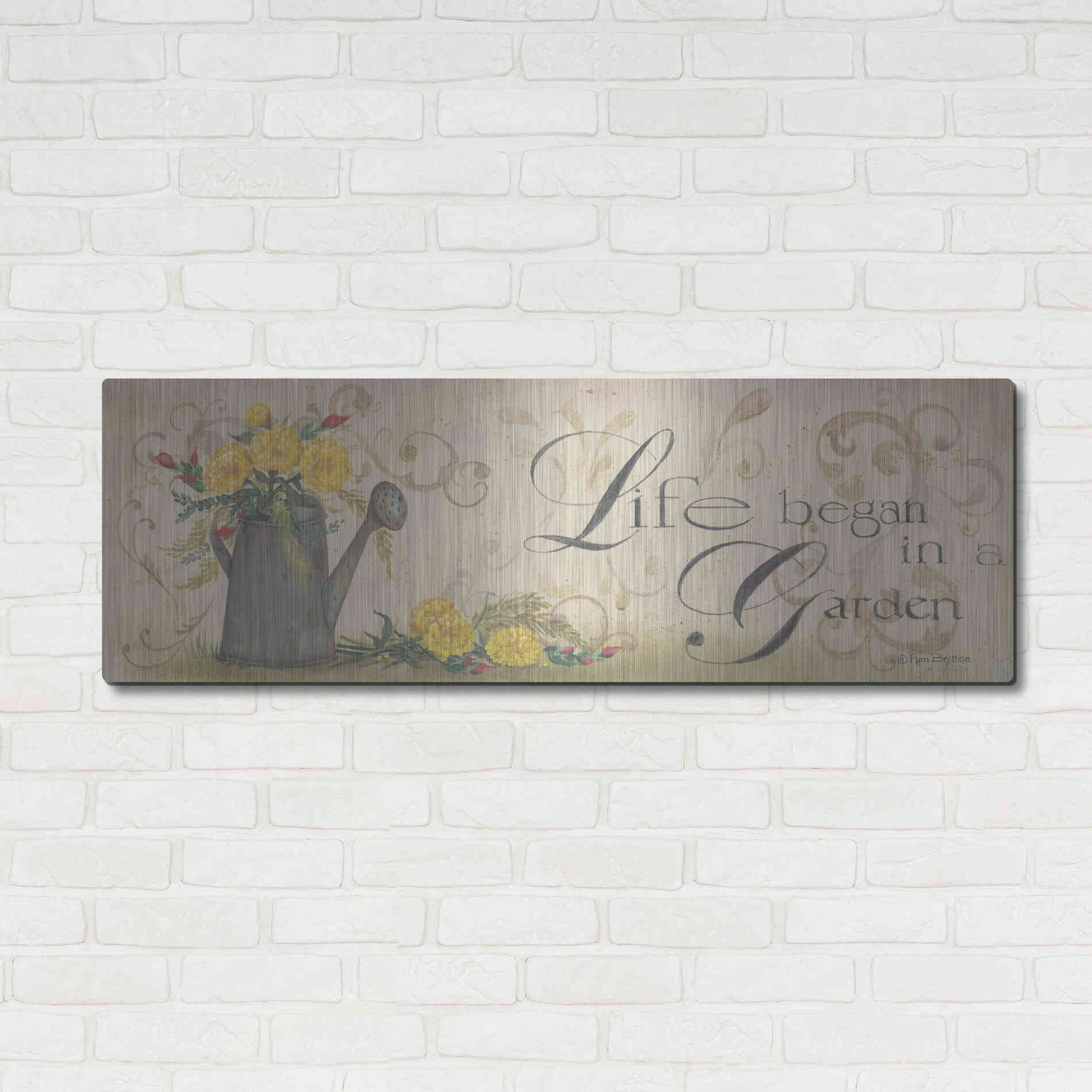 Luxe Metal Art 'Life Began in a Garden' by Pam Britton, Metal Wall Art,48x16