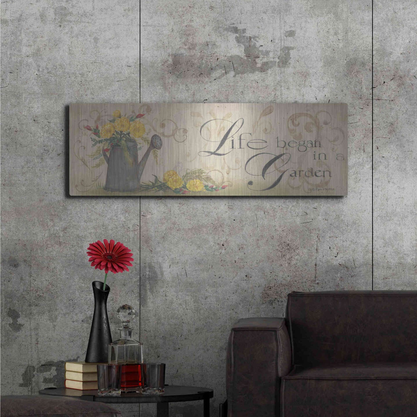 Luxe Metal Art 'Life Began in a Garden' by Pam Britton, Metal Wall Art,48x16