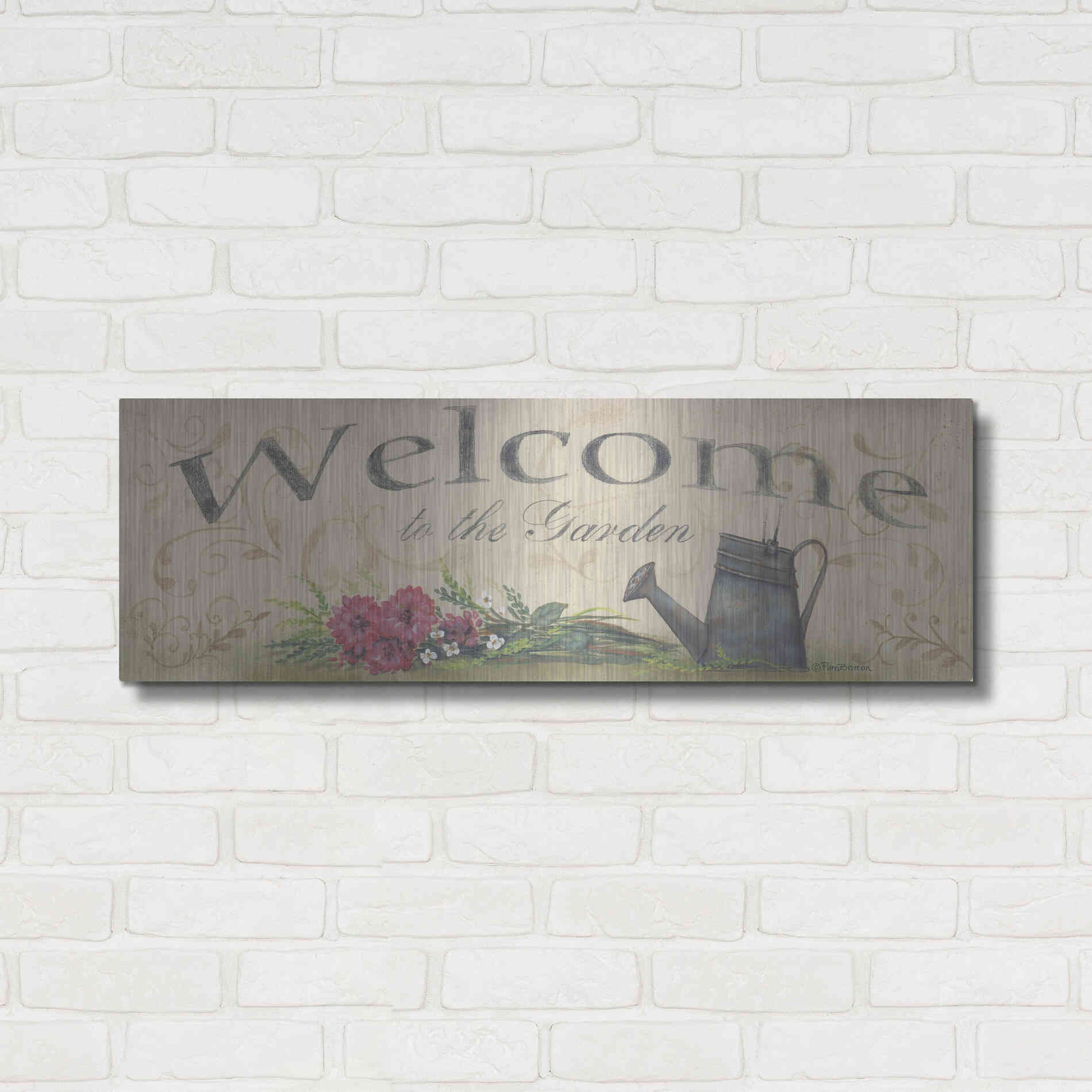 Luxe Metal Art 'Welcome to the Garden' by Pam Britton, Metal Wall Art,36x12