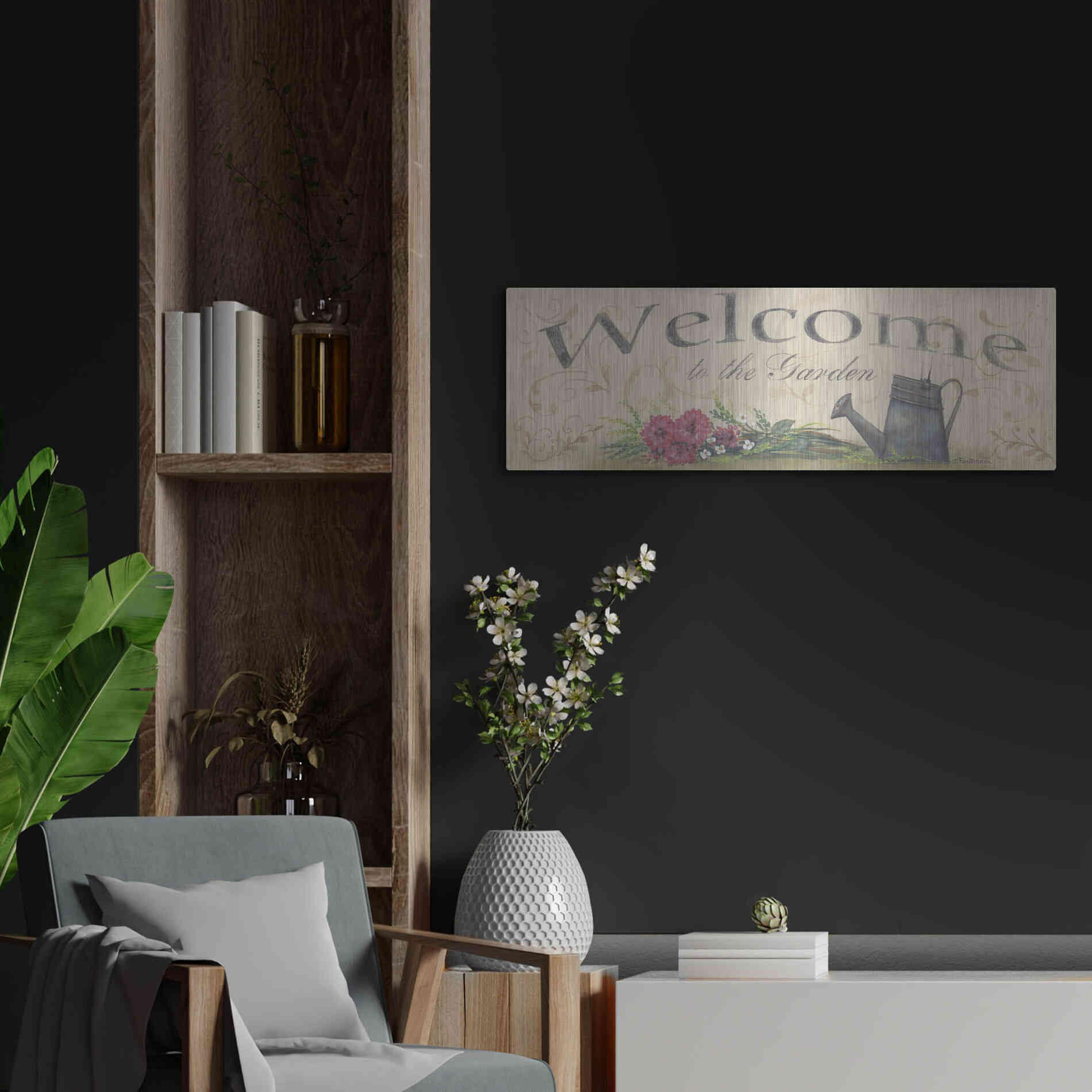 Luxe Metal Art 'Welcome to the Garden' by Pam Britton, Metal Wall Art,36x12