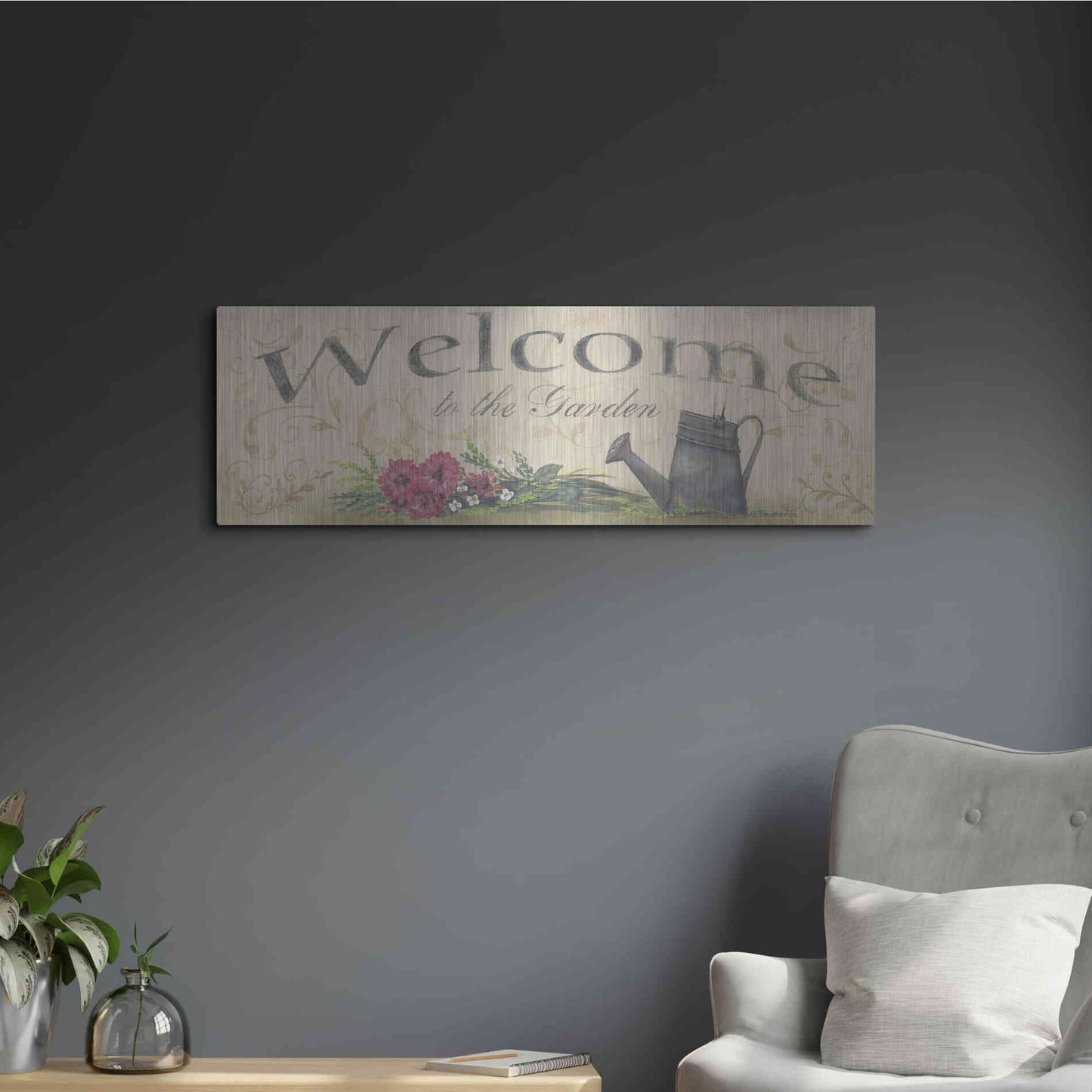 Luxe Metal Art 'Welcome to the Garden' by Pam Britton, Metal Wall Art,36x12