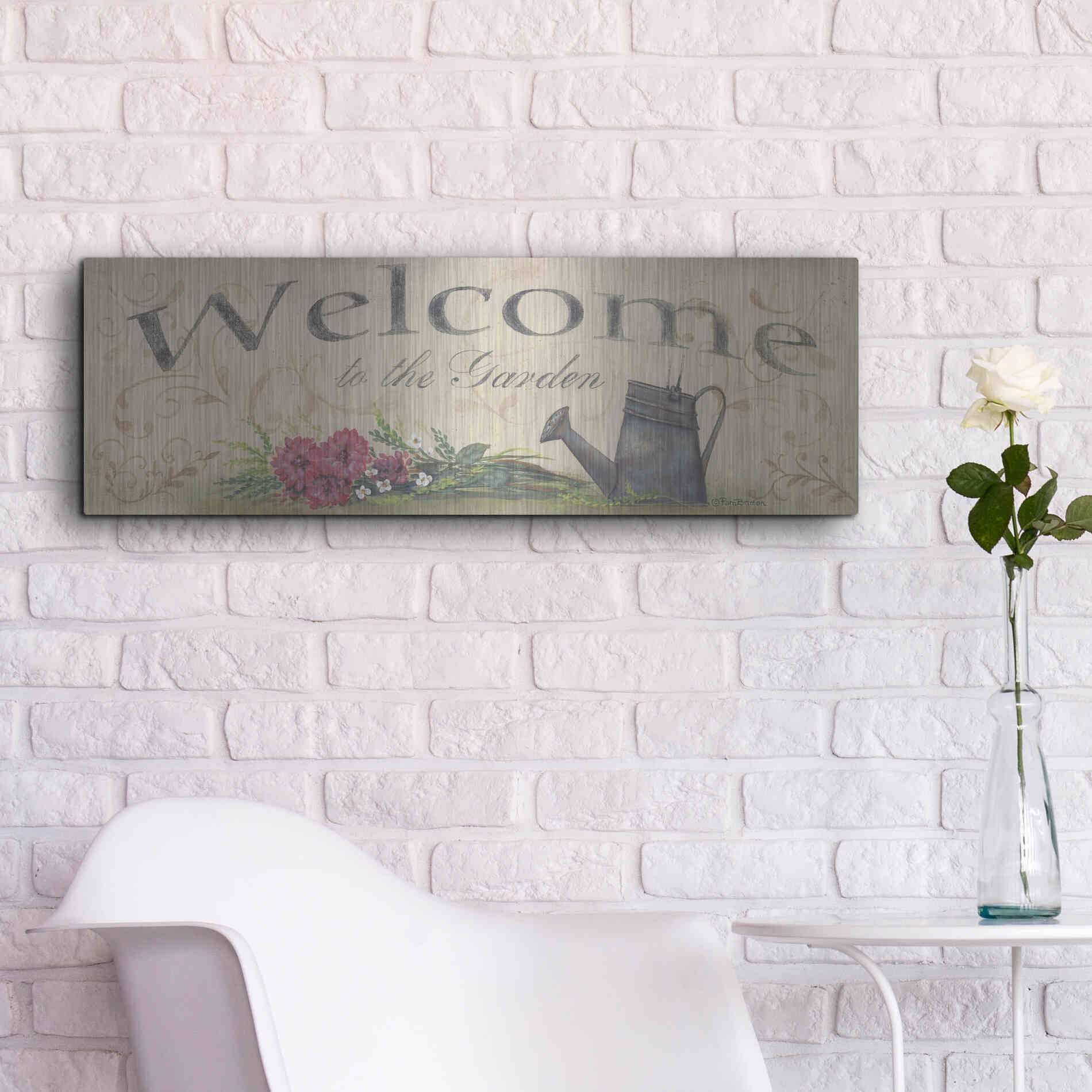 Luxe Metal Art 'Welcome to the Garden' by Pam Britton, Metal Wall Art,36x12