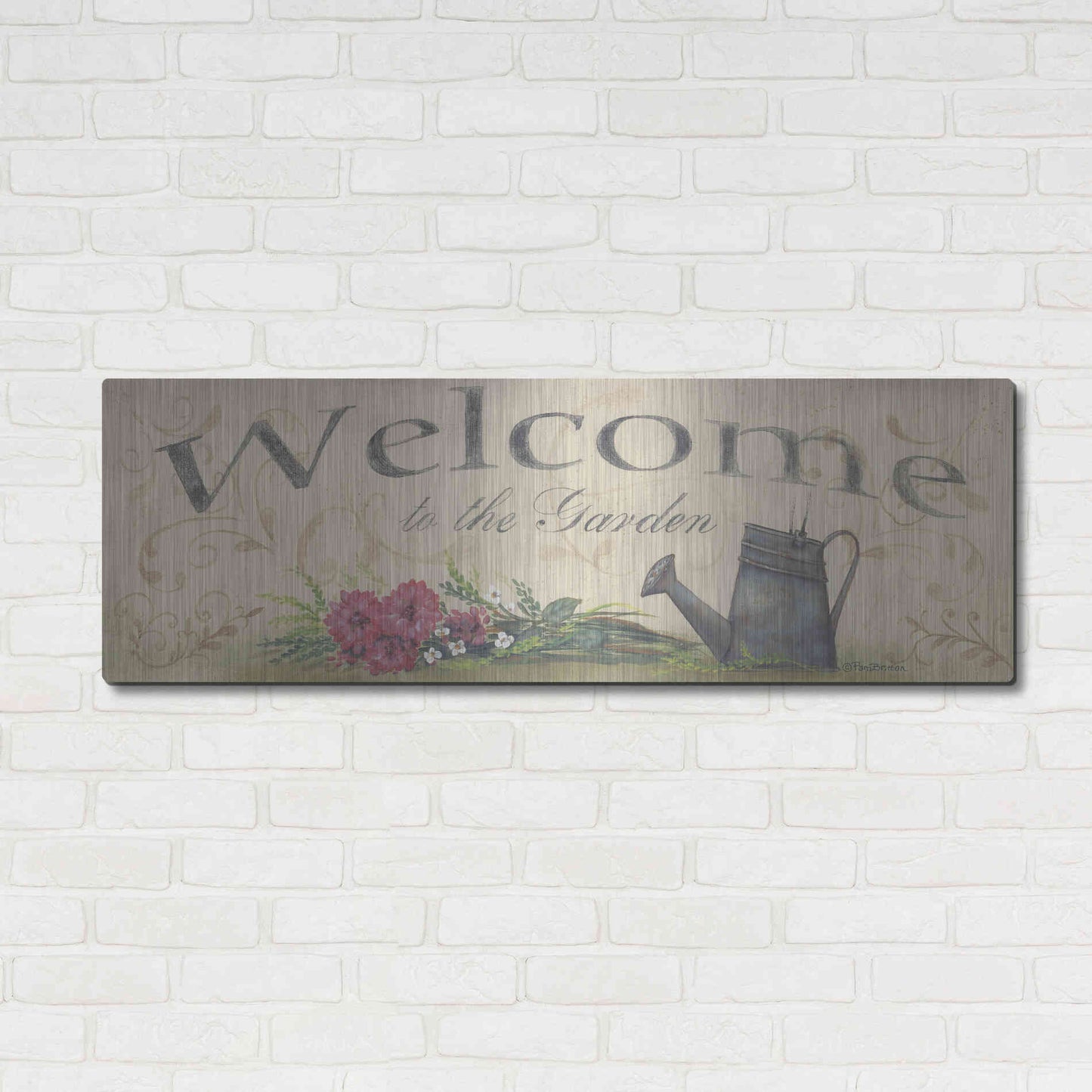 Luxe Metal Art 'Welcome to the Garden' by Pam Britton, Metal Wall Art,48x16