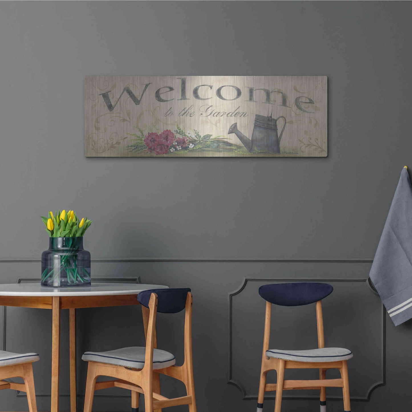 Luxe Metal Art 'Welcome to the Garden' by Pam Britton, Metal Wall Art,48x16