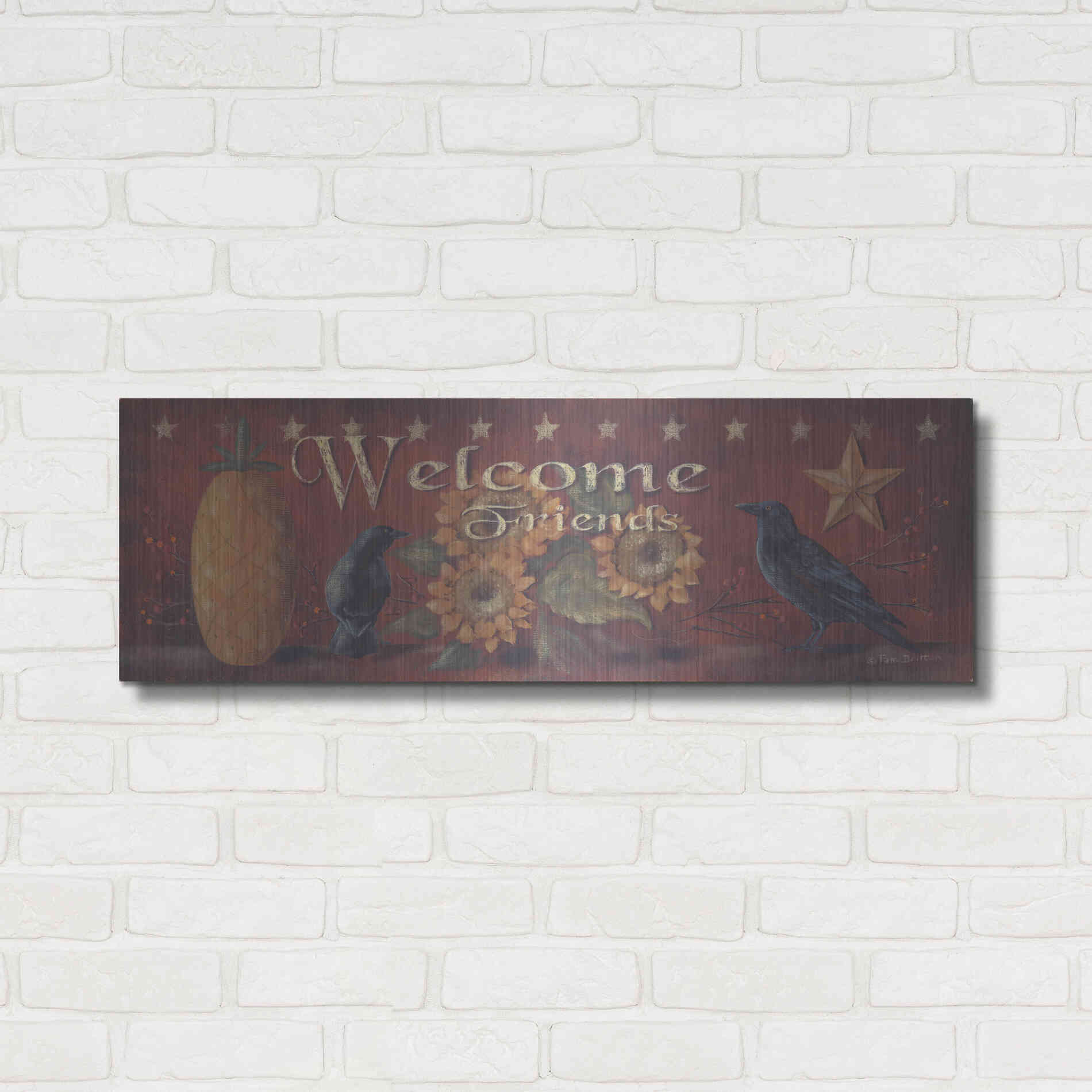 Luxe Metal Art 'Welcome Friends' by Pam Britton, Metal Wall Art,36x12