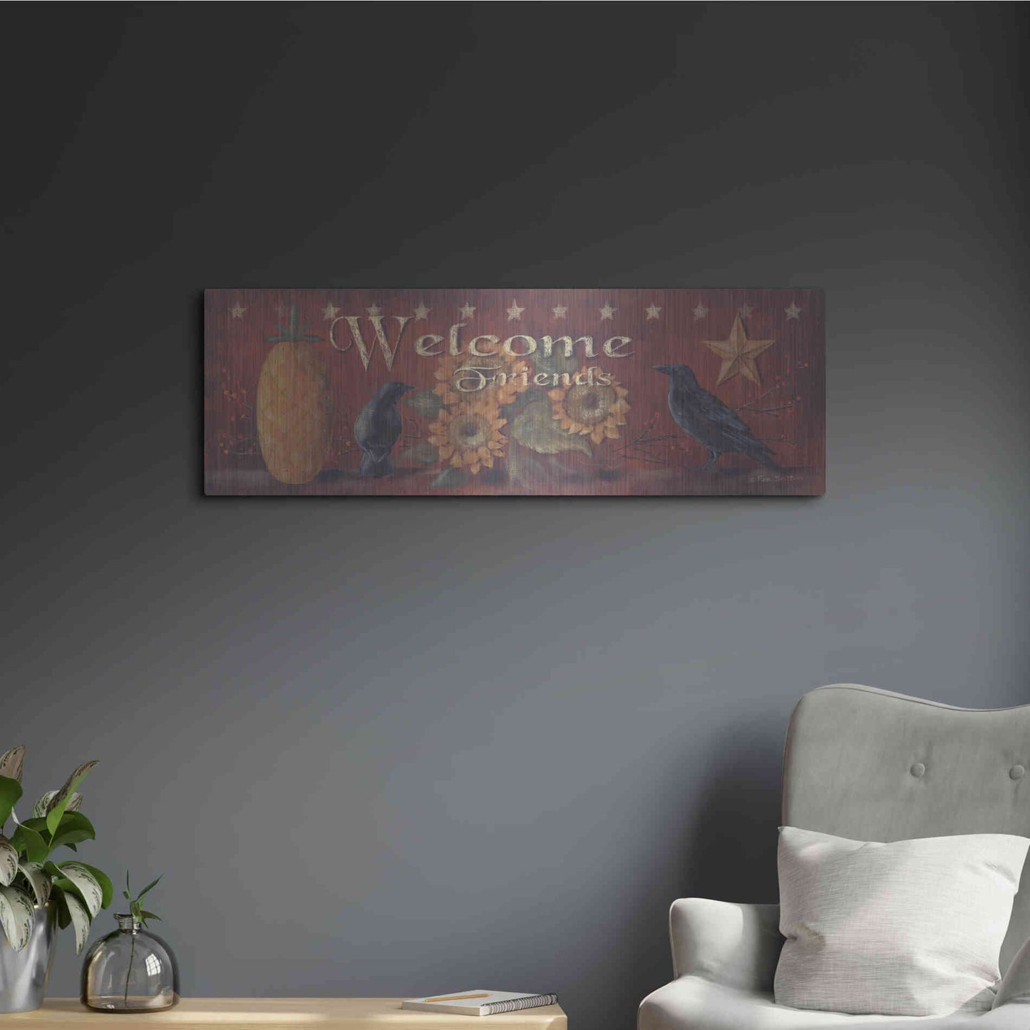 Luxe Metal Art 'Welcome Friends' by Pam Britton, Metal Wall Art,36x12