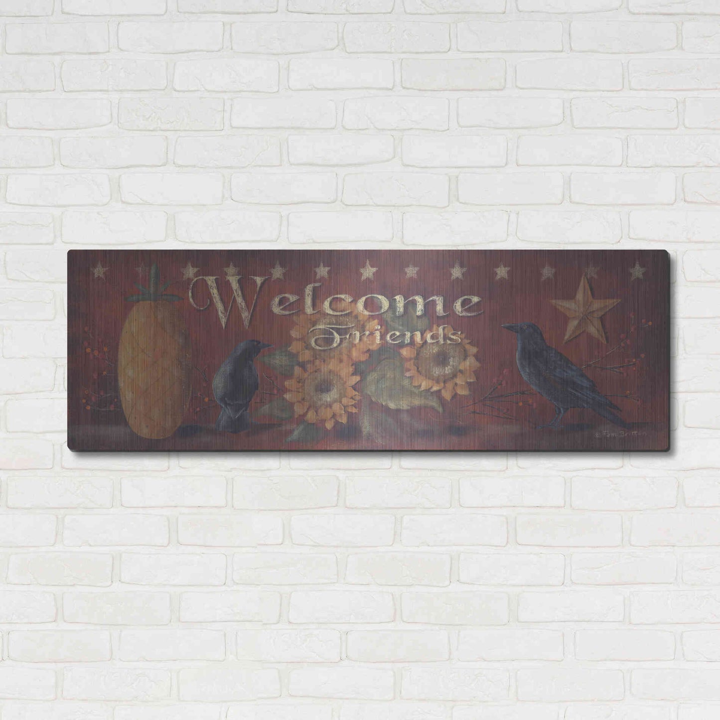 Luxe Metal Art 'Welcome Friends' by Pam Britton, Metal Wall Art,48x16