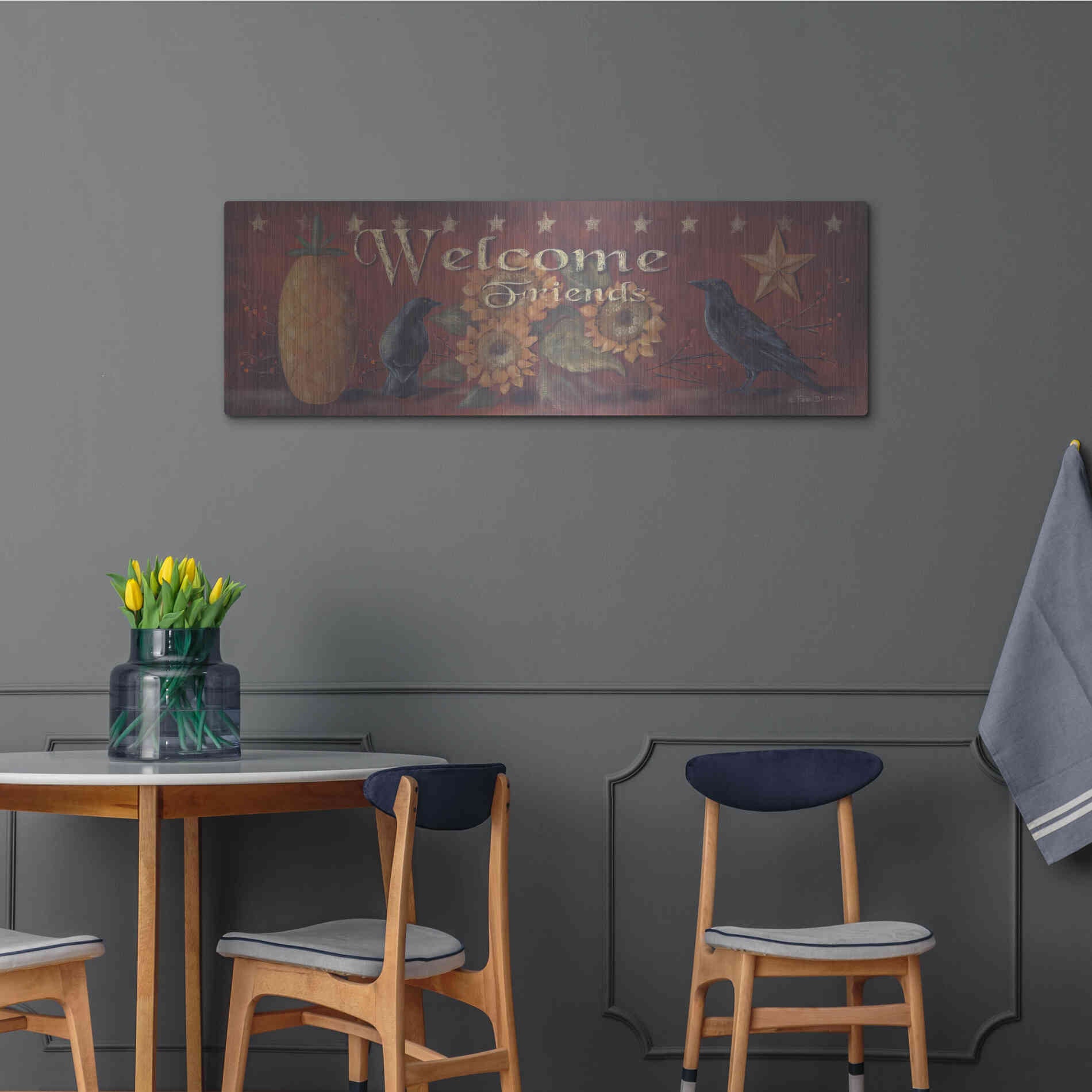 Luxe Metal Art 'Welcome Friends' by Pam Britton, Metal Wall Art,48x16