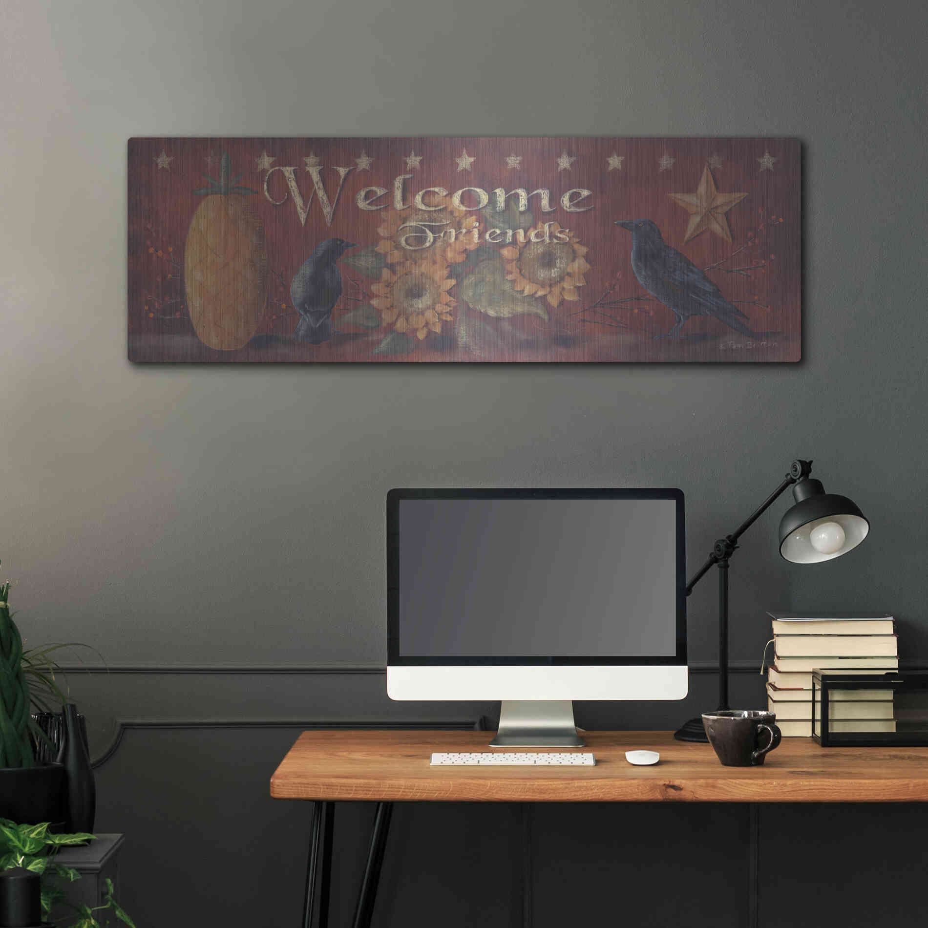 Luxe Metal Art 'Welcome Friends' by Pam Britton, Metal Wall Art,48x16