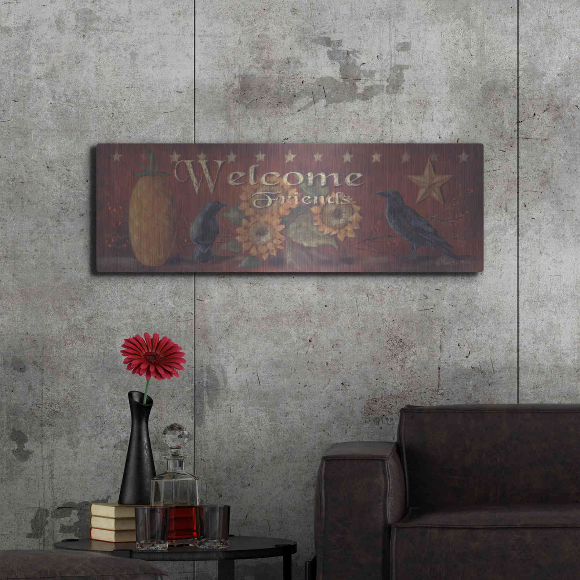 Luxe Metal Art 'Welcome Friends' by Pam Britton, Metal Wall Art,48x16