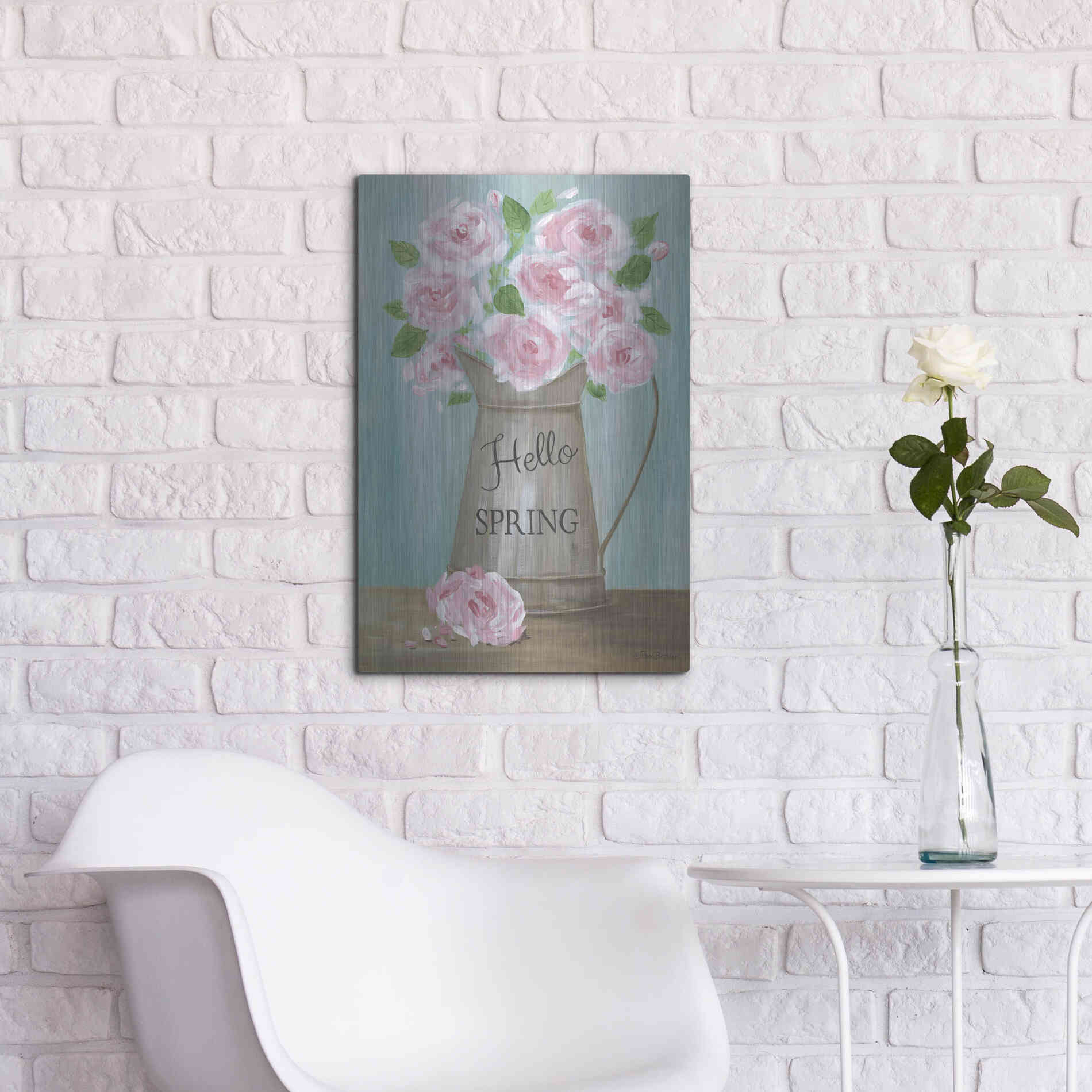 Luxe Metal Art 'Hello Spring Roses' by Pam Britton, Metal Wall Art,16x24