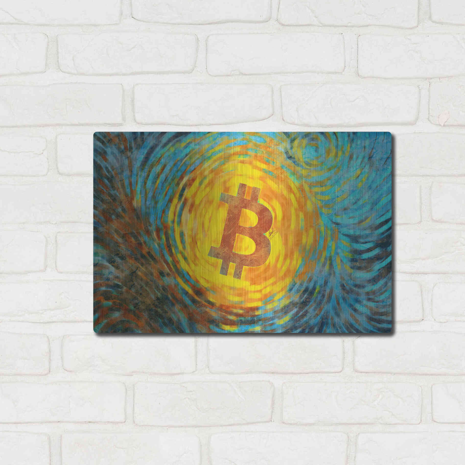 Luxe Metal Art 'Van Gogh Bitcoin' by Katalina, Metal Wall Art,16x12