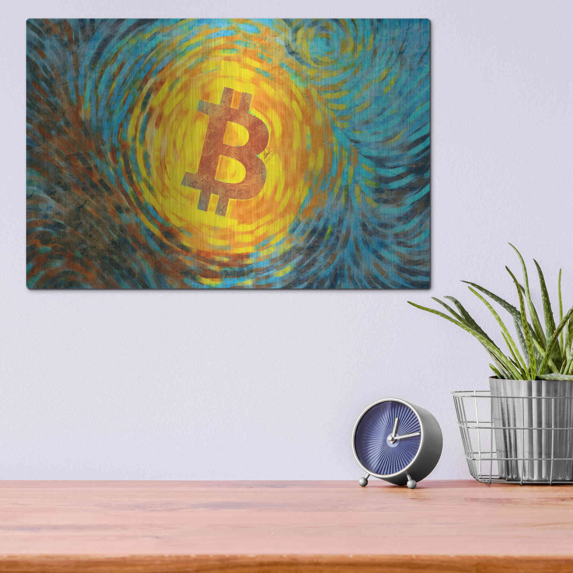 Luxe Metal Art 'Van Gogh Bitcoin' by Katalina, Metal Wall Art,16x12