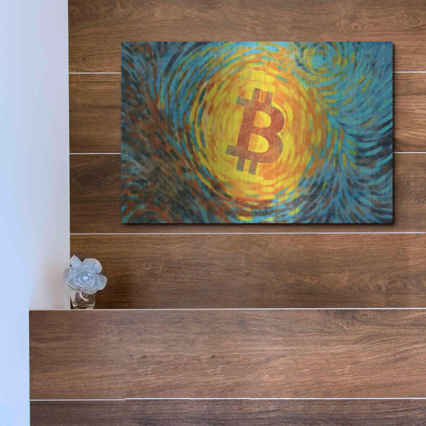 Luxe Metal Art 'Van Gogh Bitcoin' by Katalina, Metal Wall Art,16x12