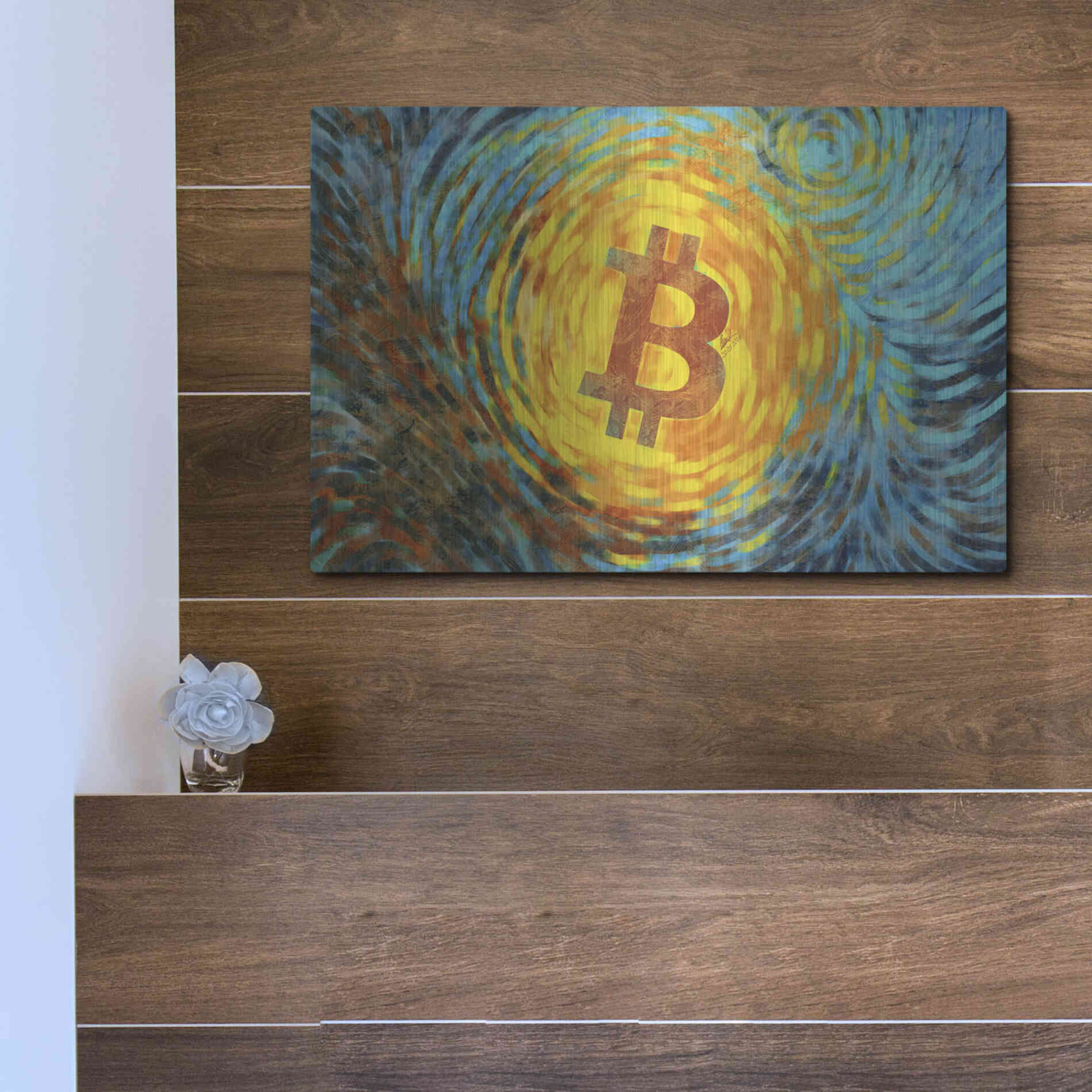 Luxe Metal Art 'Van Gogh Bitcoin' by Katalina, Metal Wall Art,16x12