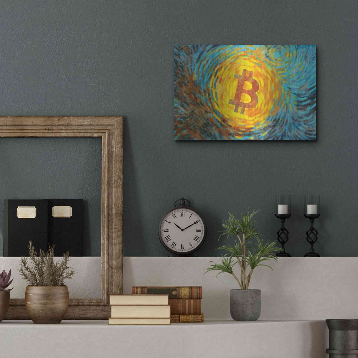Luxe Metal Art 'Van Gogh Bitcoin' by Katalina, Metal Wall Art,16x12