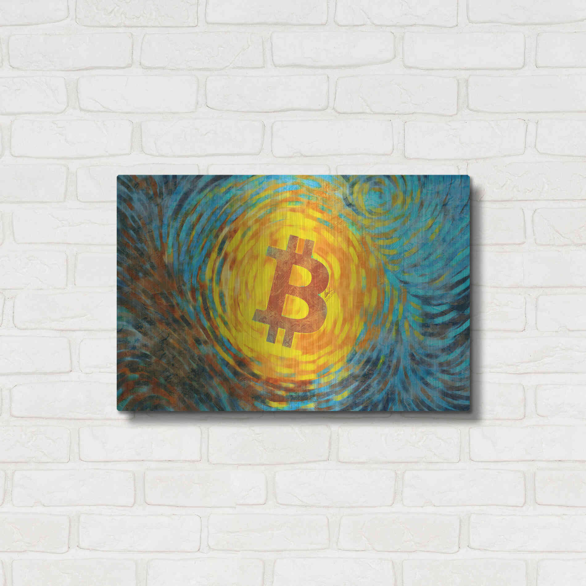 Luxe Metal Art 'Van Gogh Bitcoin' by Katalina, Metal Wall Art,24x16