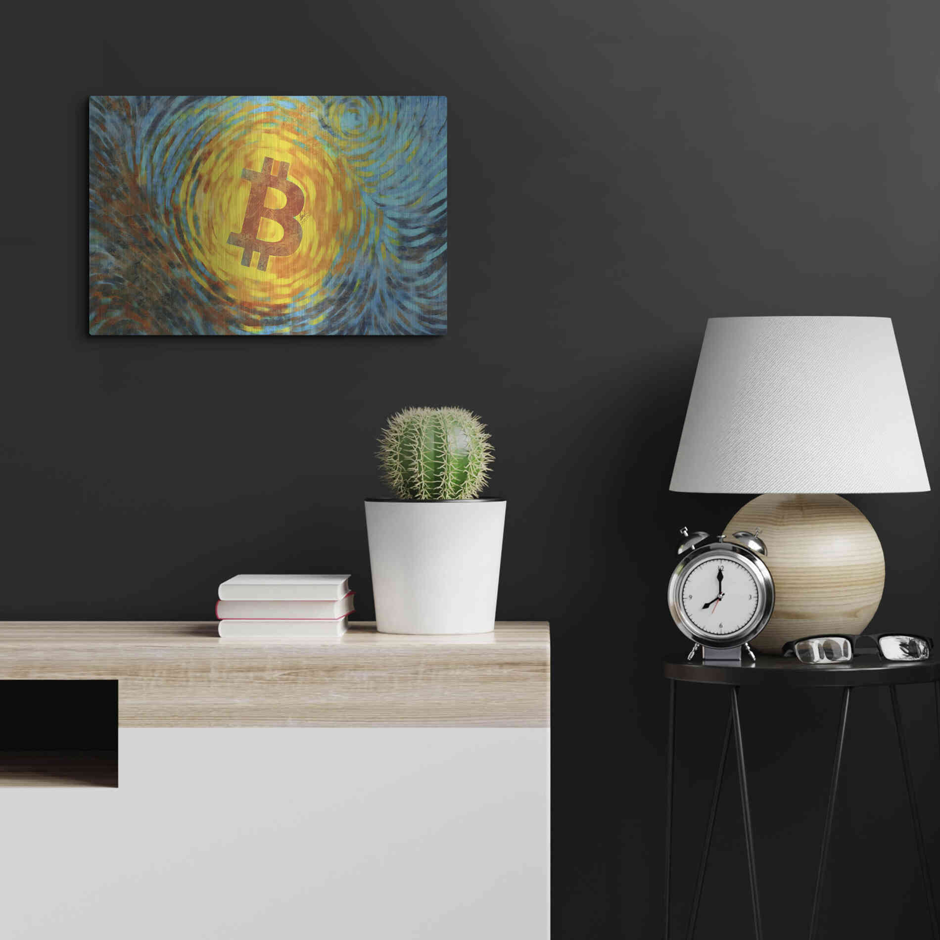 Luxe Metal Art 'Van Gogh Bitcoin' by Katalina, Metal Wall Art,24x16