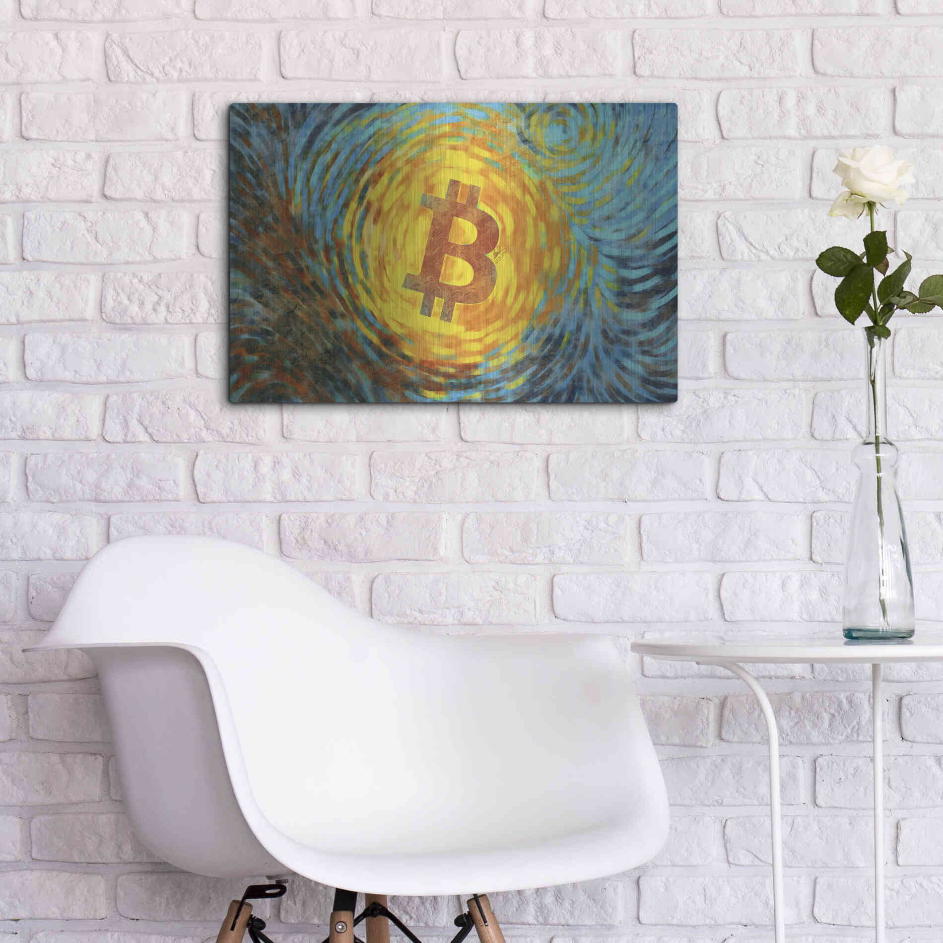 Luxe Metal Art 'Van Gogh Bitcoin' by Katalina, Metal Wall Art,24x16