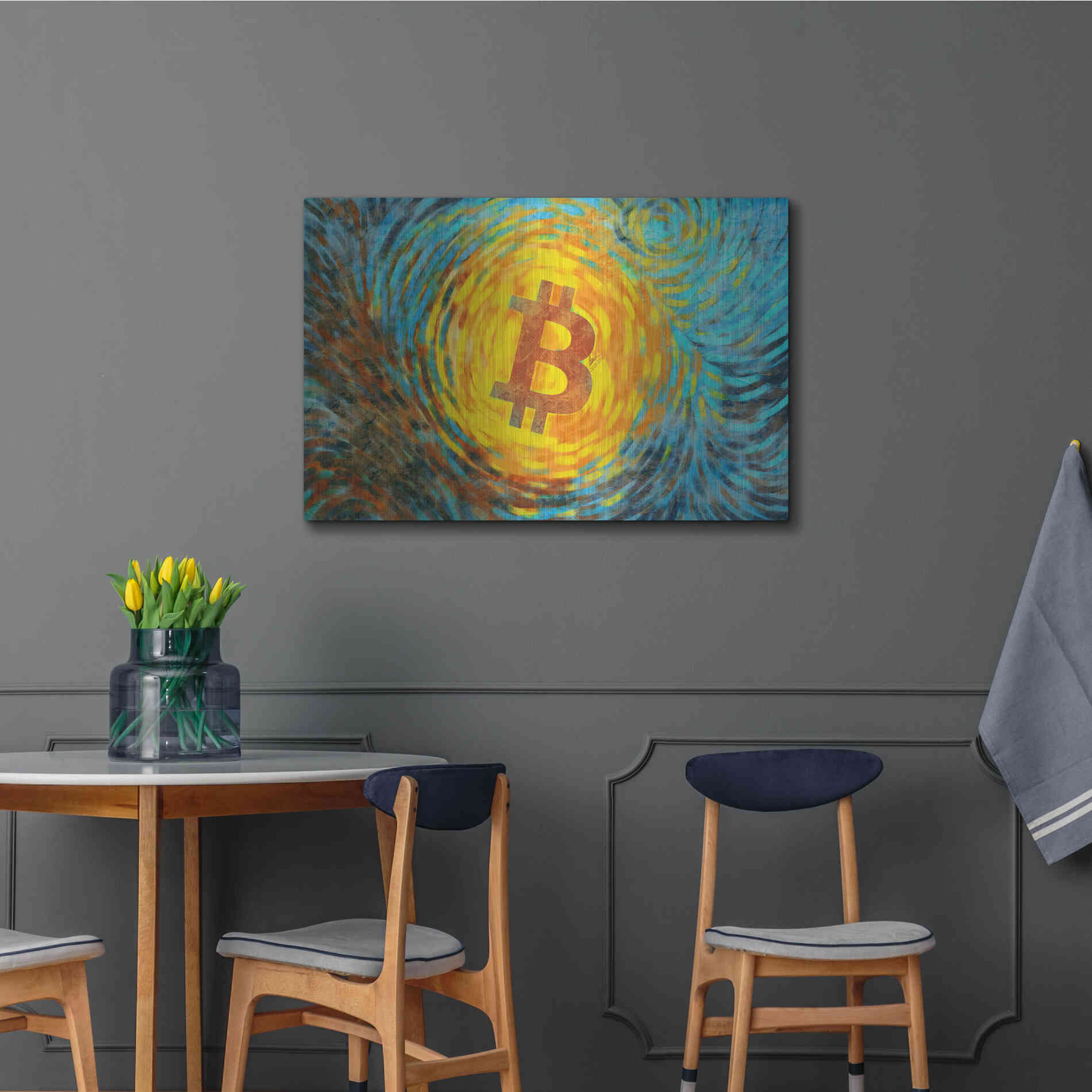 Luxe Metal Art 'Van Gogh Bitcoin' by Katalina, Metal Wall Art,36x24