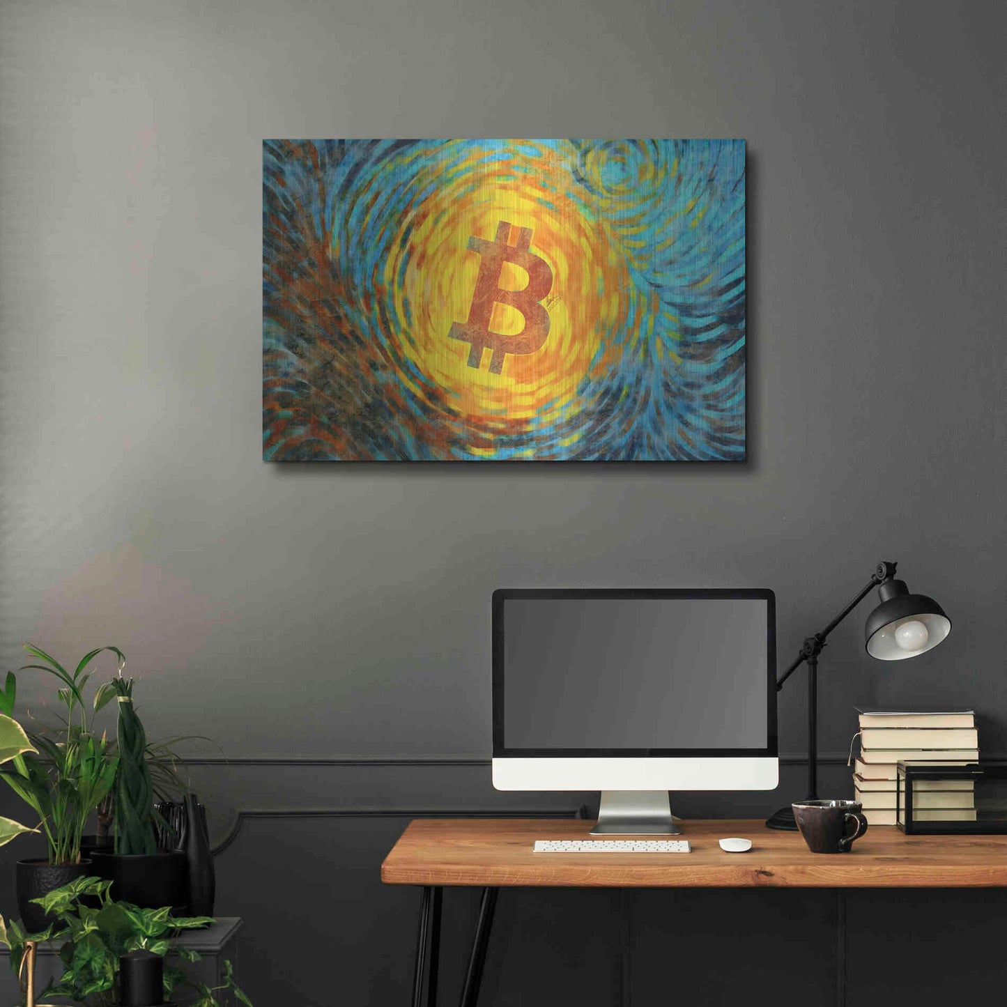 Luxe Metal Art 'Van Gogh Bitcoin' by Katalina, Metal Wall Art,36x24