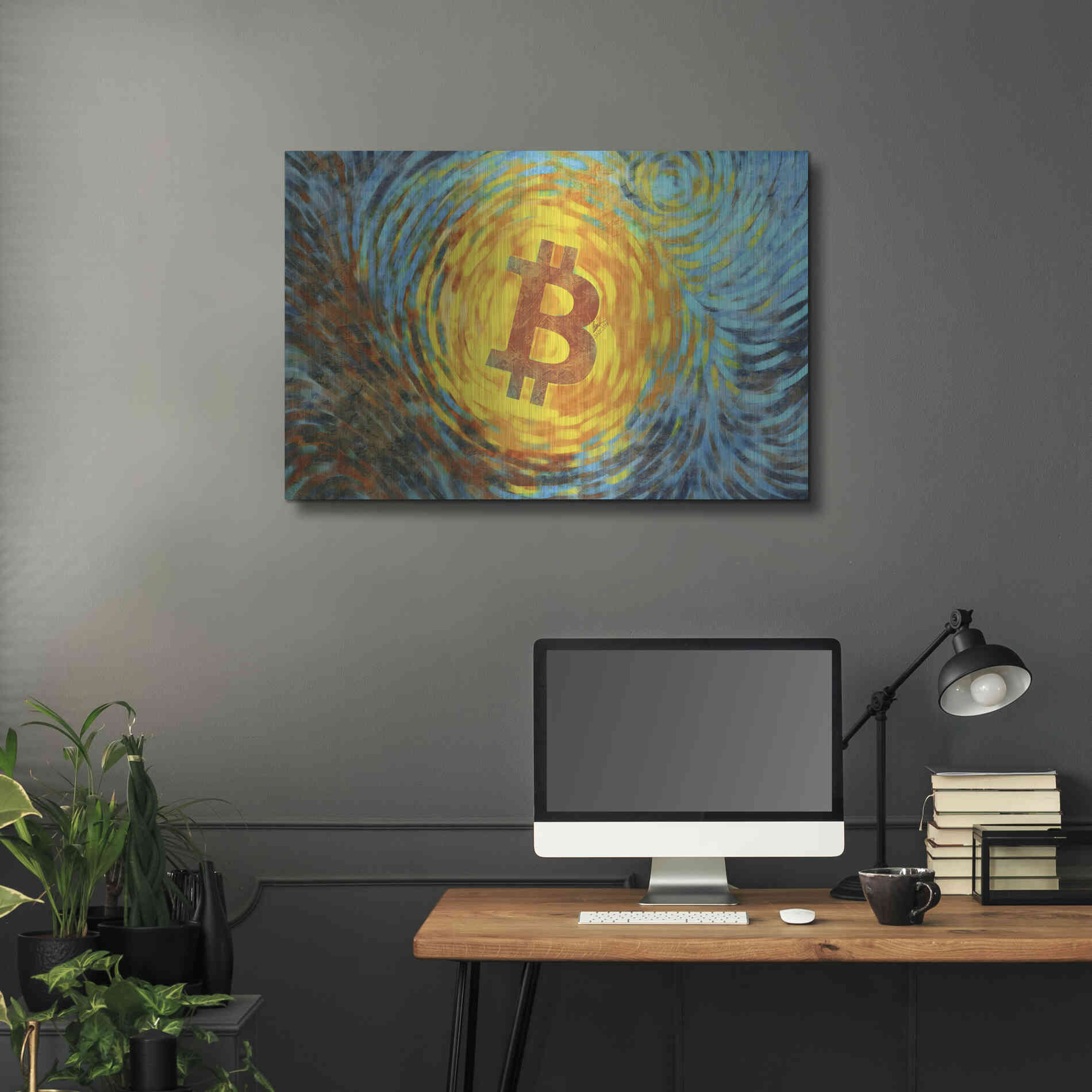 Luxe Metal Art 'Van Gogh Bitcoin' by Katalina, Metal Wall Art,36x24