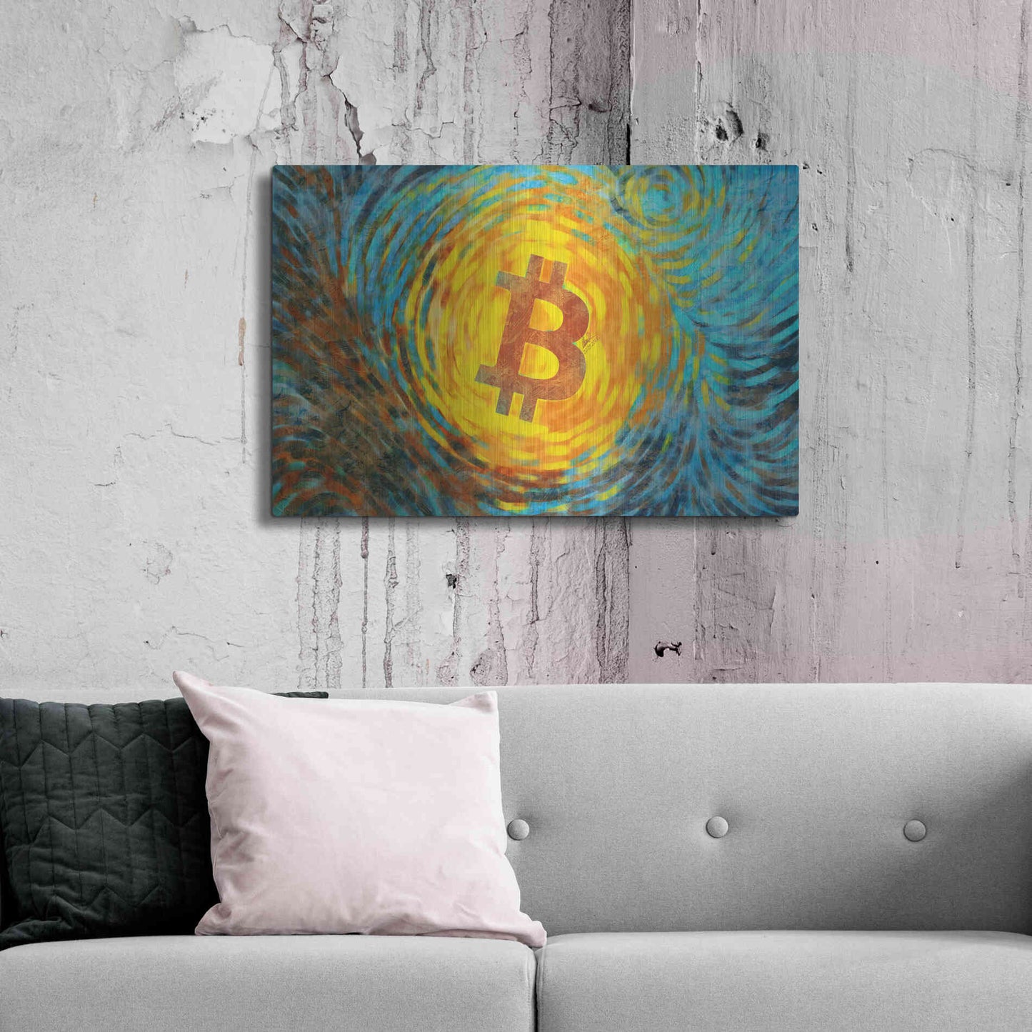 Luxe Metal Art 'Van Gogh Bitcoin' by Katalina, Metal Wall Art,36x24