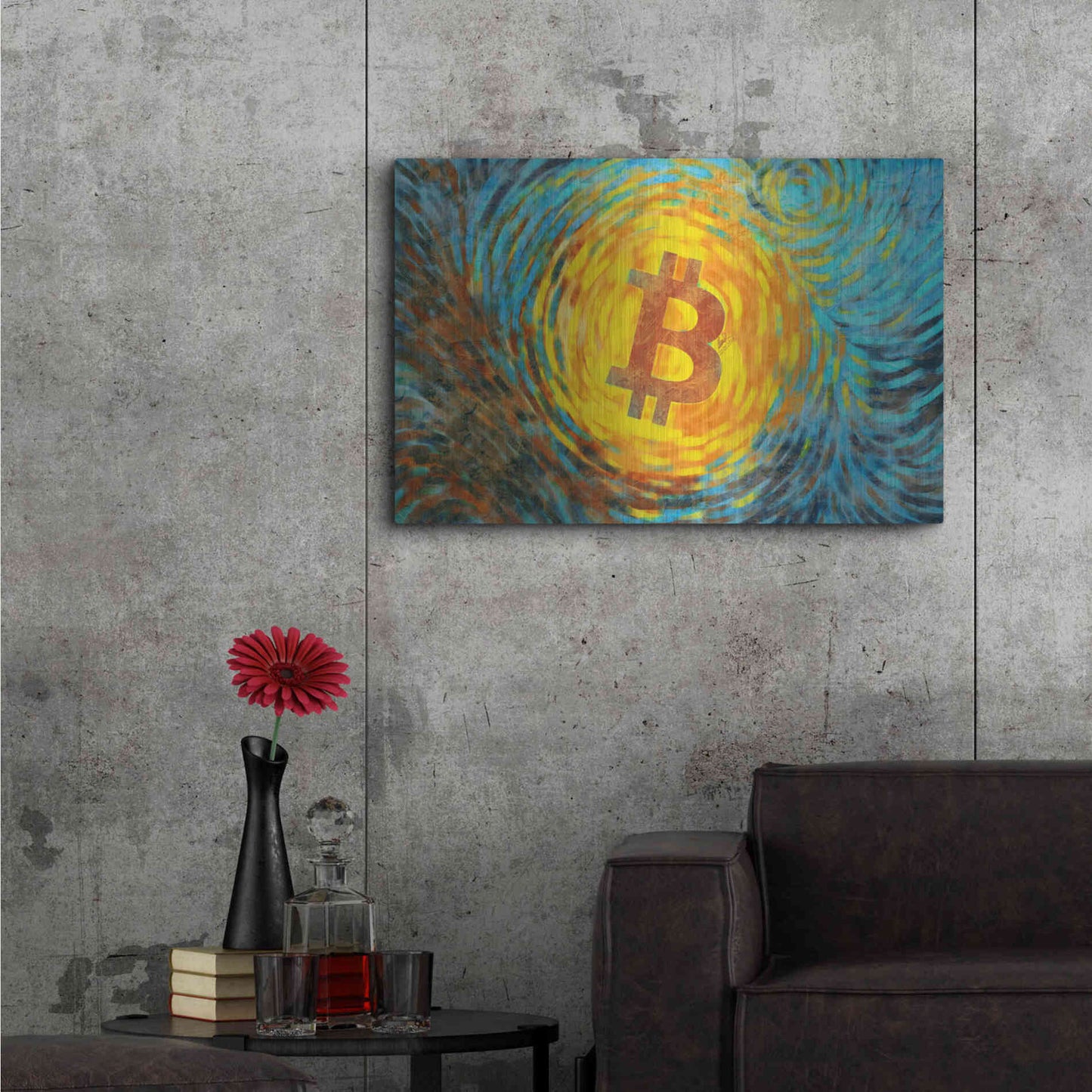 Luxe Metal Art 'Van Gogh Bitcoin' by Katalina, Metal Wall Art,36x24