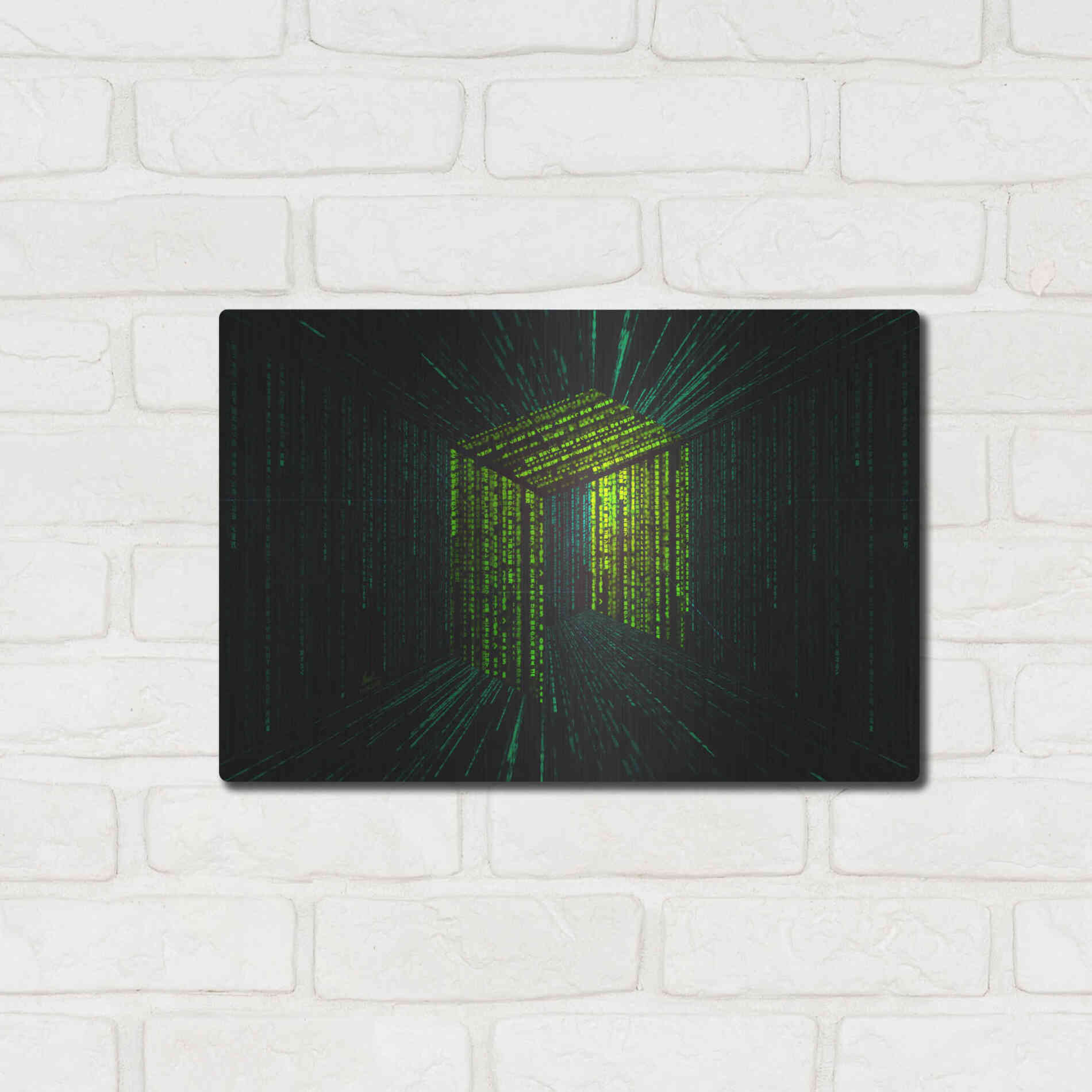 Luxe Metal Art 'Digital Rain Neo Crypto' by Katalina, Metal Wall Art,16x12