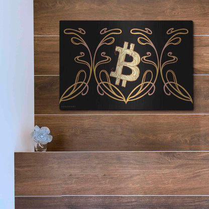 Luxe Metal Art 'Art Nouveau Bitcoin Gold' by Katalina, Metal Wall Art,16x12