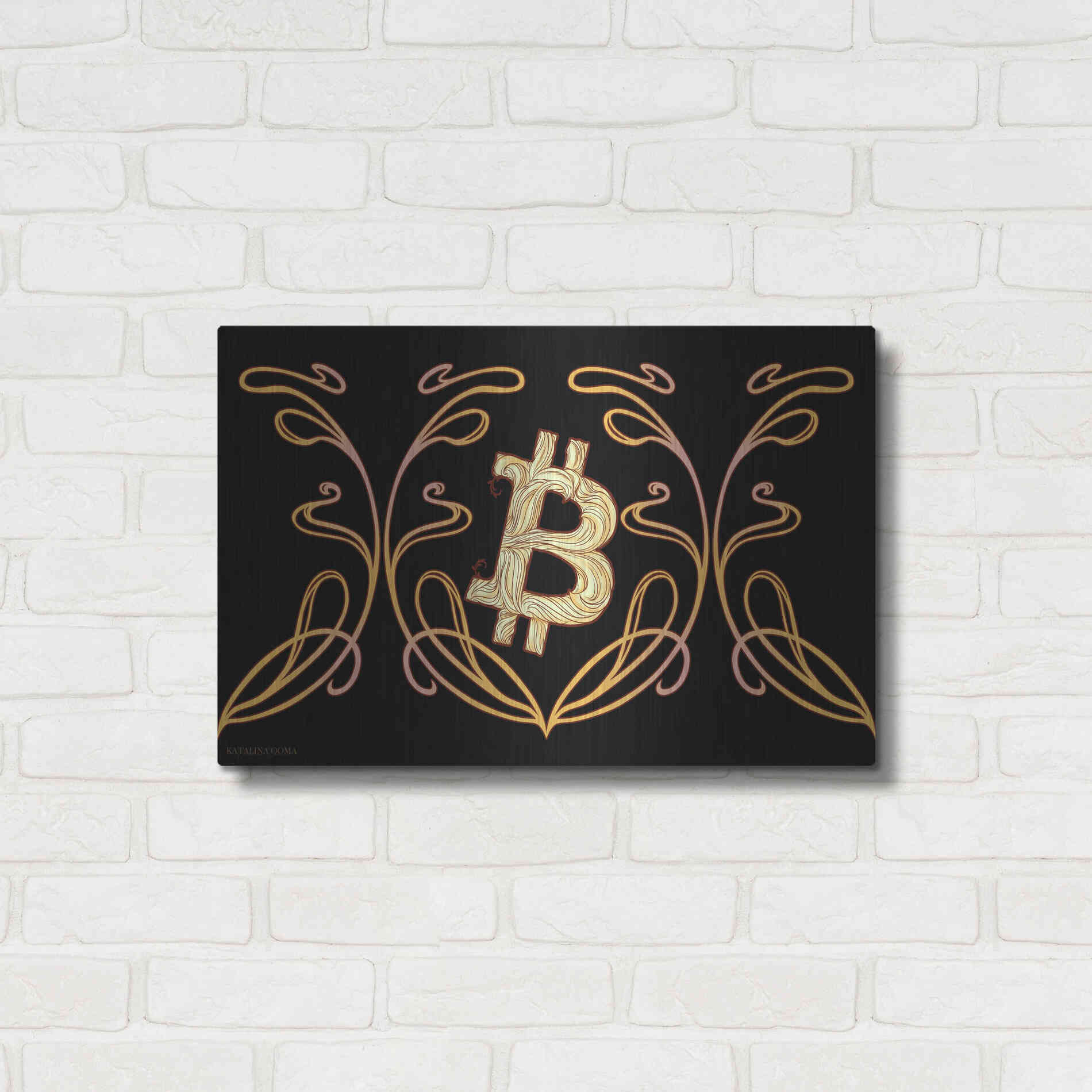 Luxe Metal Art 'Art Nouveau Bitcoin Gold' by Katalina, Metal Wall Art,24x16