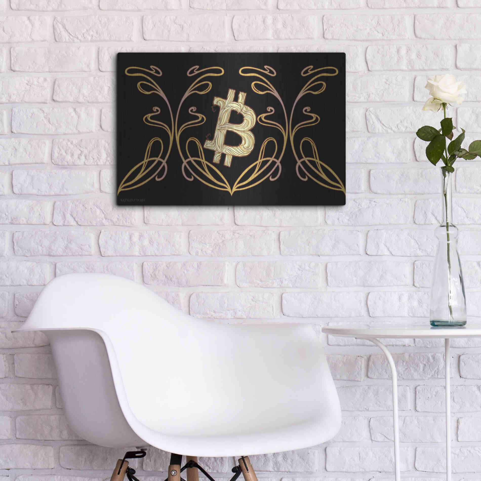 Luxe Metal Art 'Art Nouveau Bitcoin Gold' by Katalina, Metal Wall Art,24x16
